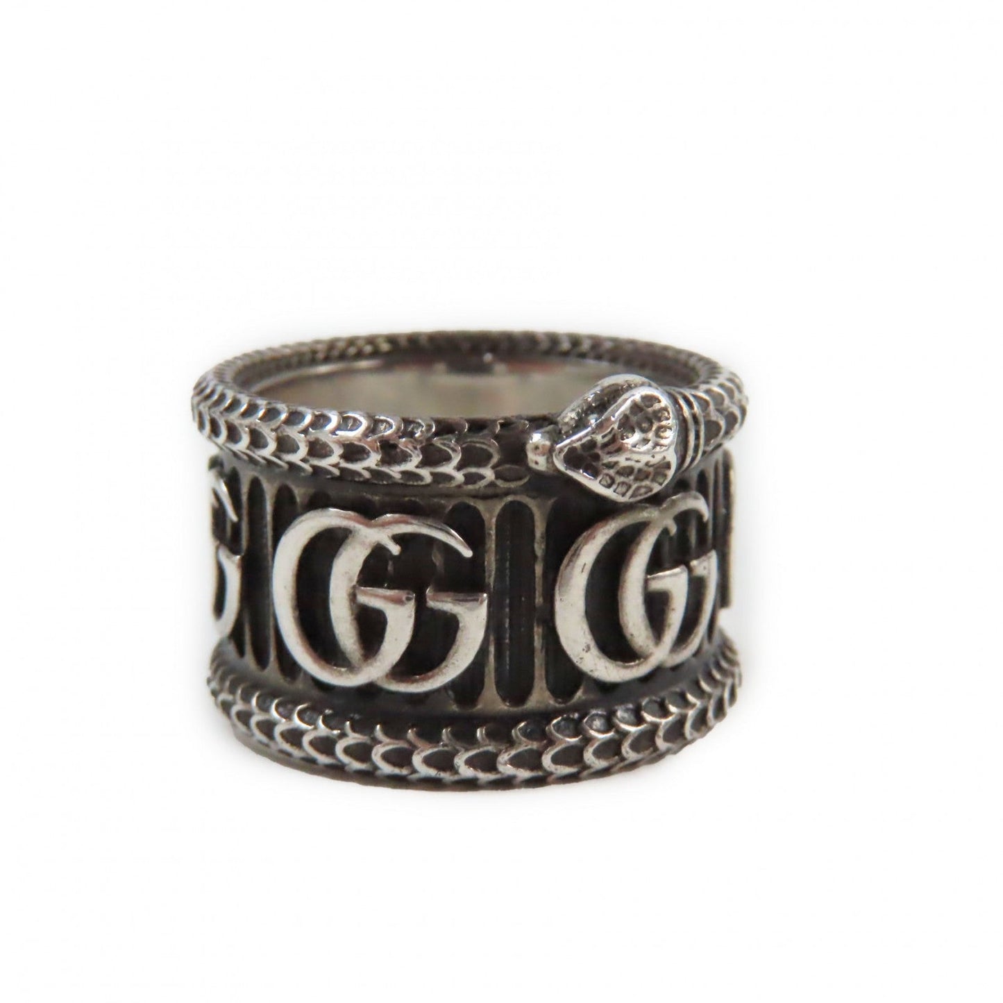 GUCCI Ring 577201 AG925 Black Silver Design ring Double G Snake