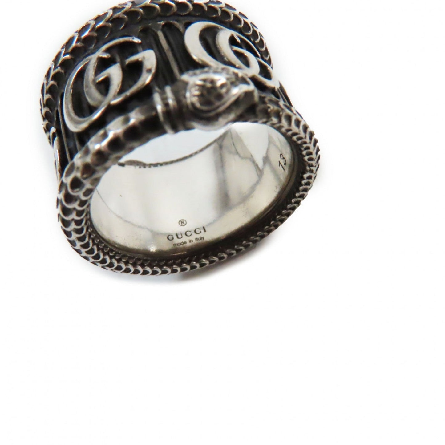 GUCCI Ring 577201 AG925 Black Silver Design ring Double G Snake