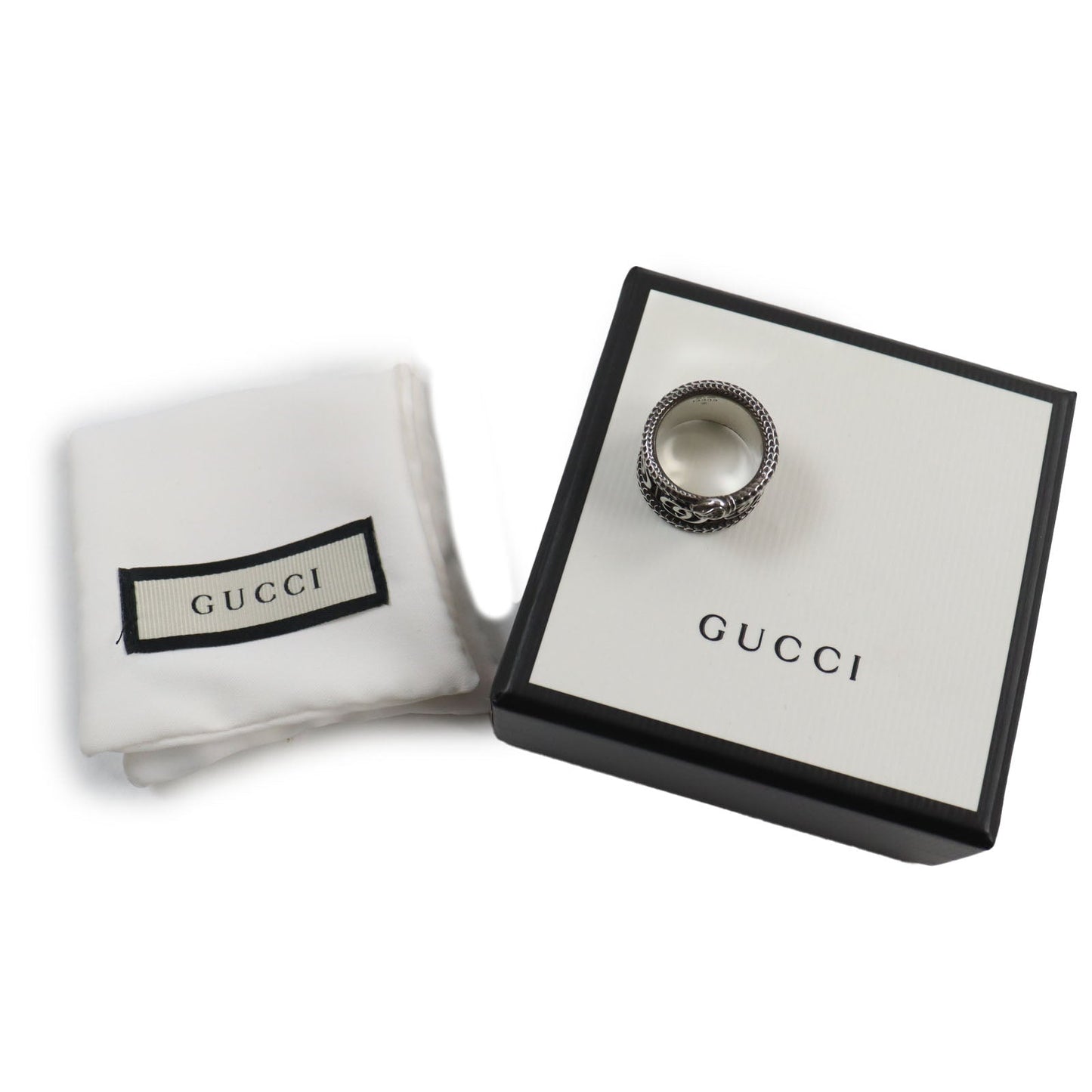 GUCCI Ring 577201 AG925 Black Silver Design ring Double G Snake