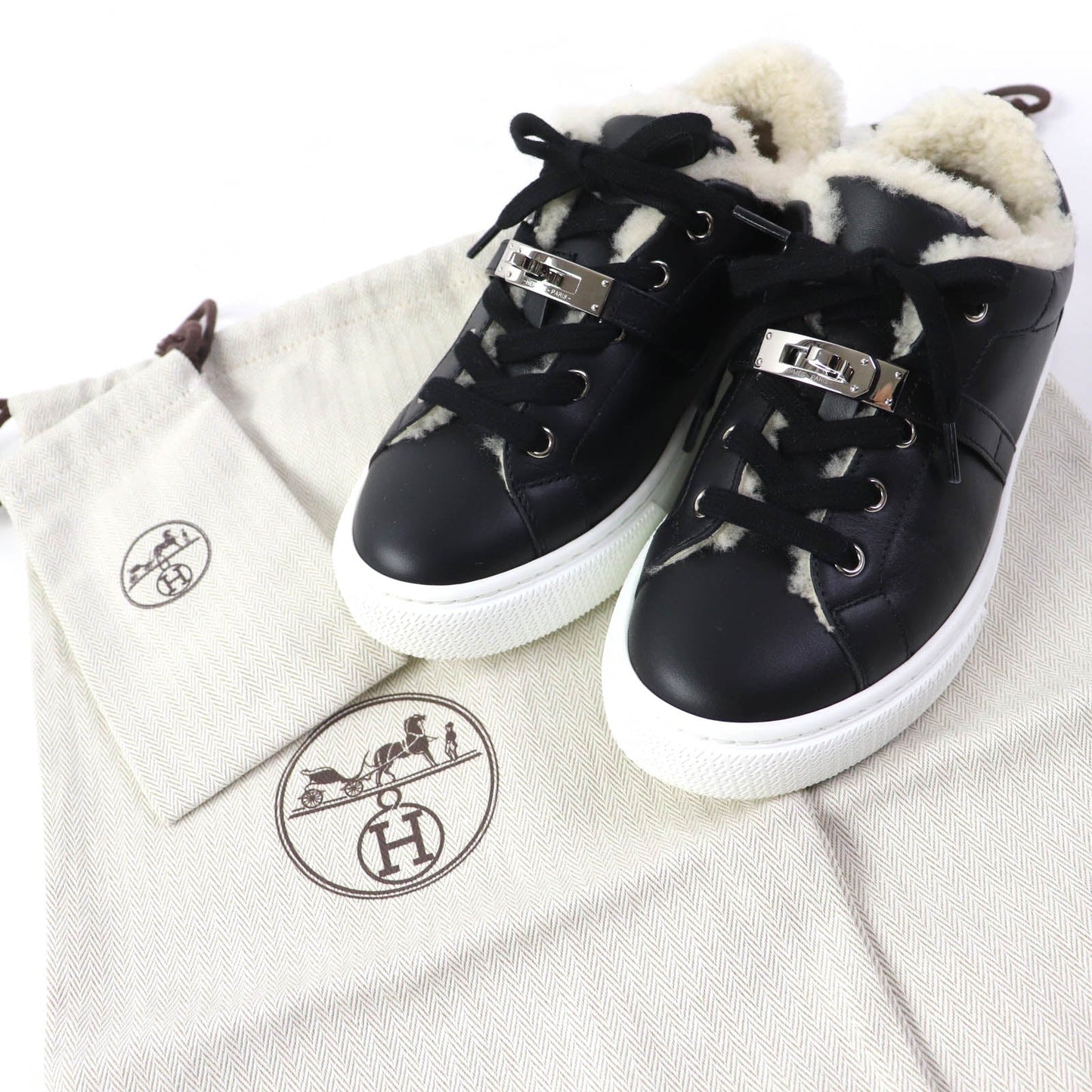 HERMES sneakers Sheepskin black Day 35.5