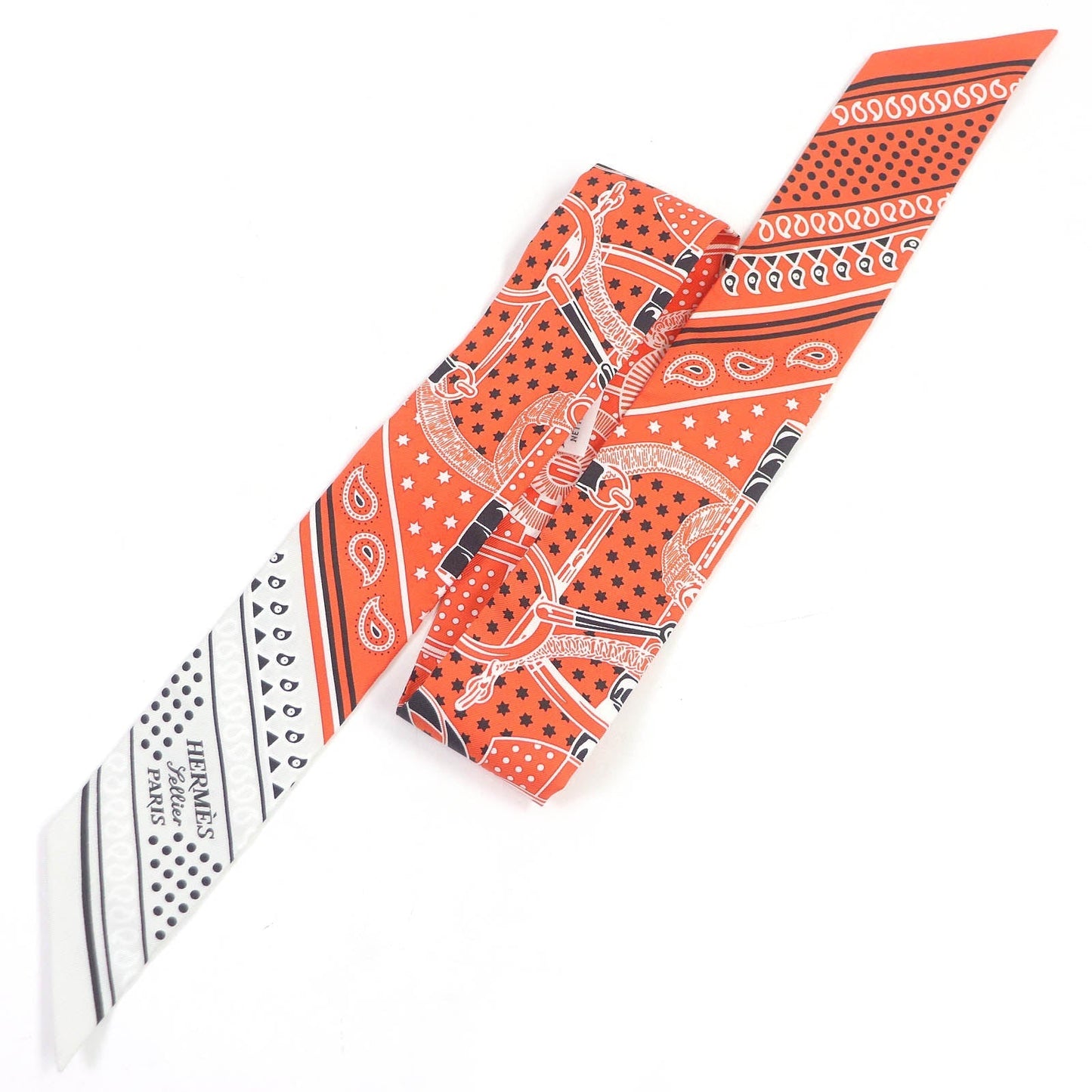 HERMES scarf H062978S silk Vermilion/Gris Perle/White Twilly