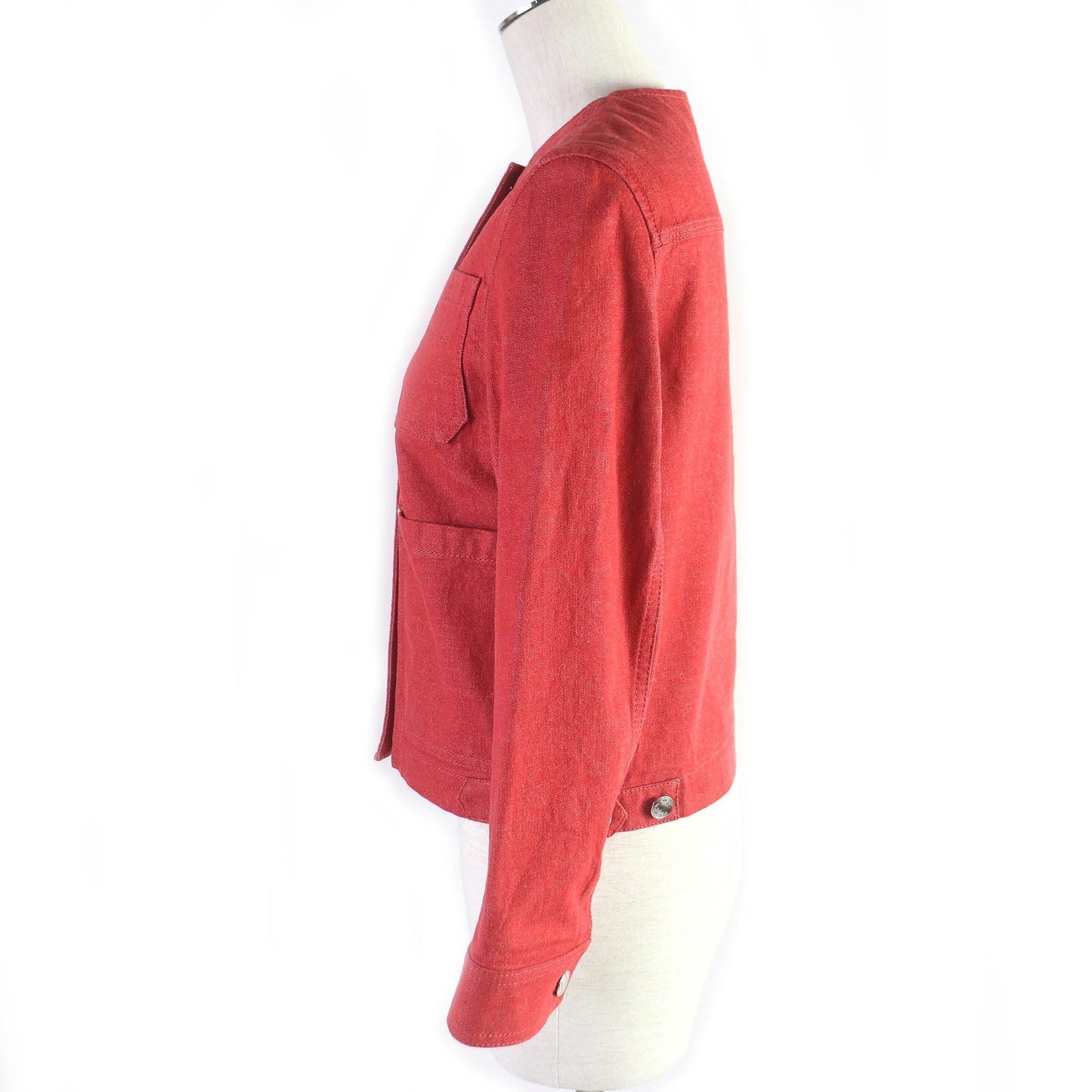 HERMES Denim Jacket Outer: 98% cotton, Outer: 2% polyurethane, Lining: 64% cotton, Lining: 33% rayon, Lining: 3% polyurethane, Leather: Cowhide Red Women 34 Used