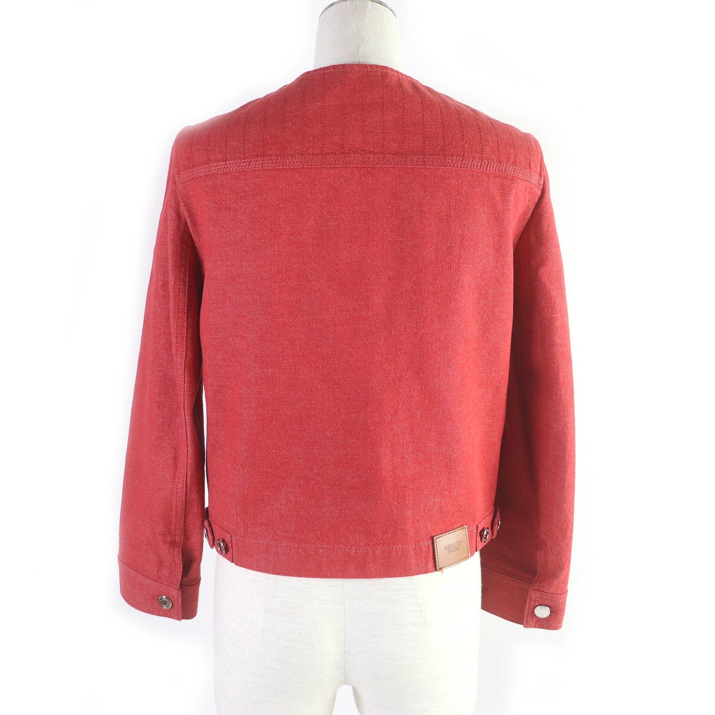 HERMES Denim Jacket Outer: 98% cotton, Outer: 2% polyurethane, Lining: 64% cotton, Lining: 33% rayon, Lining: 3% polyurethane, Leather: Cowhide Red Women 34 Used