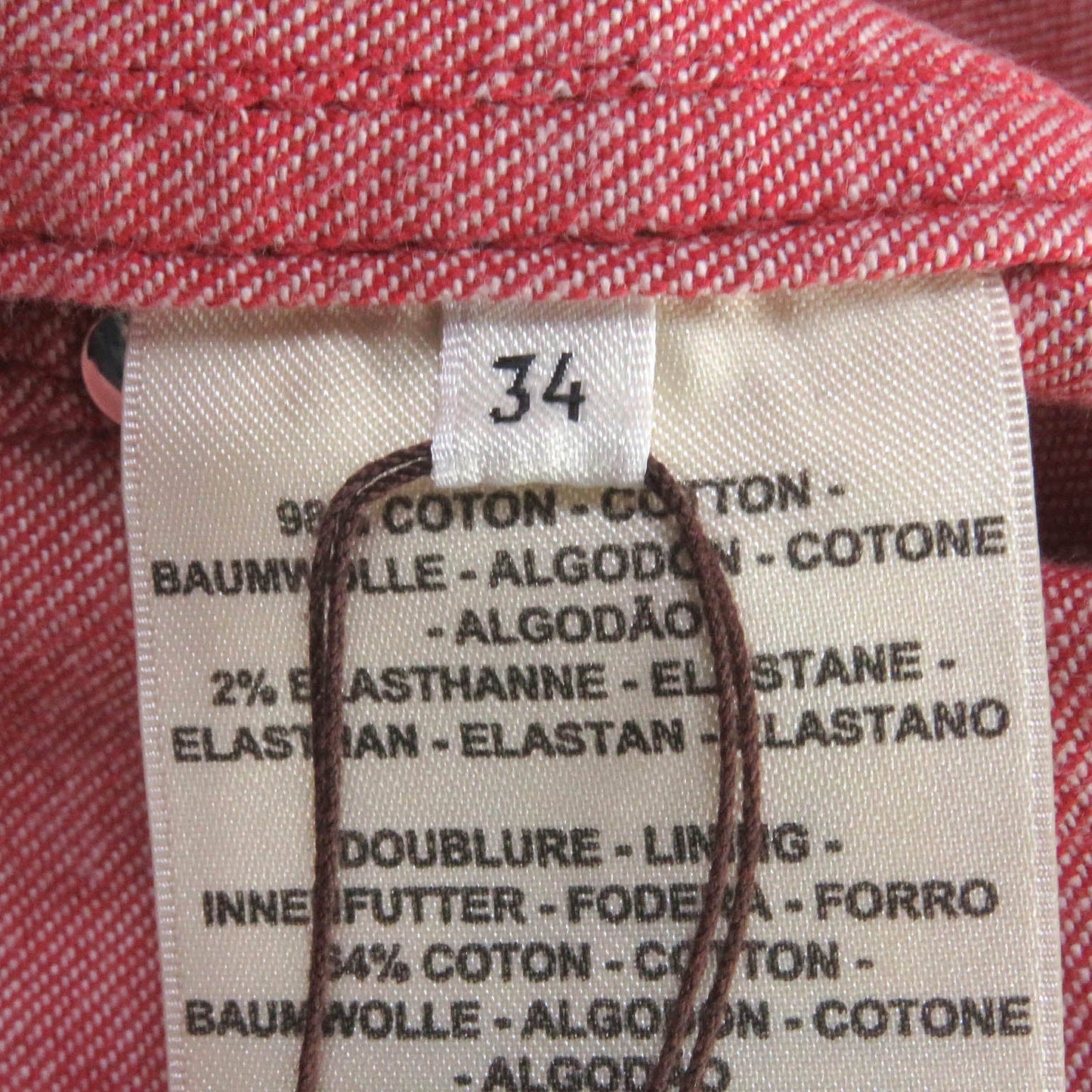 HERMES Denim Jacket Outer: 98% cotton, Outer: 2% polyurethane, Lining: 64% cotton, Lining: 33% rayon, Lining: 3% polyurethane, Leather: Cowhide Red Women 34 Used