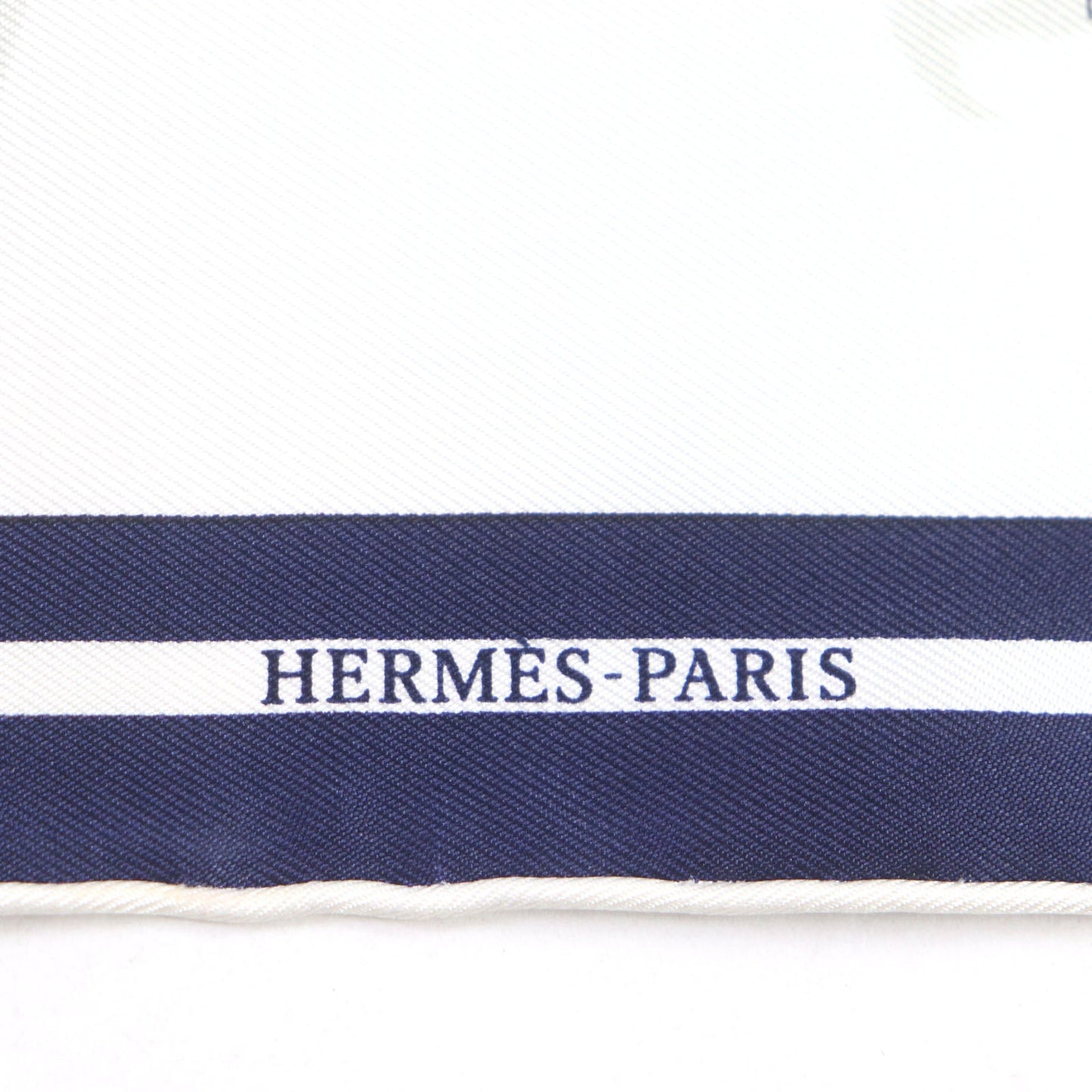HERMES scarf Main: 100% silk BLANC MARINE GRIS Gavroche Voiture en equilibrium Carre45 Women Used