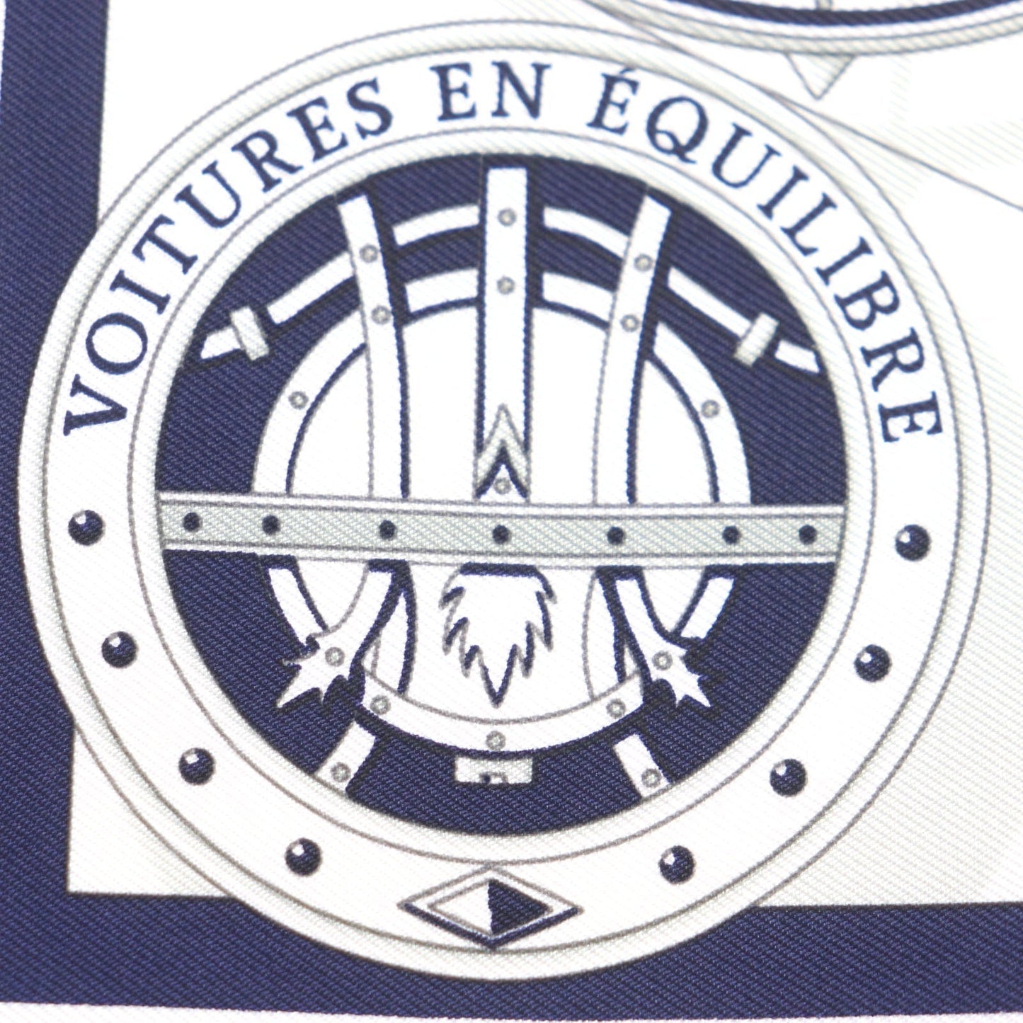 HERMES scarf Main: 100% silk BLANC MARINE GRIS Gavroche Voiture en equilibrium Carre45 Women Used
