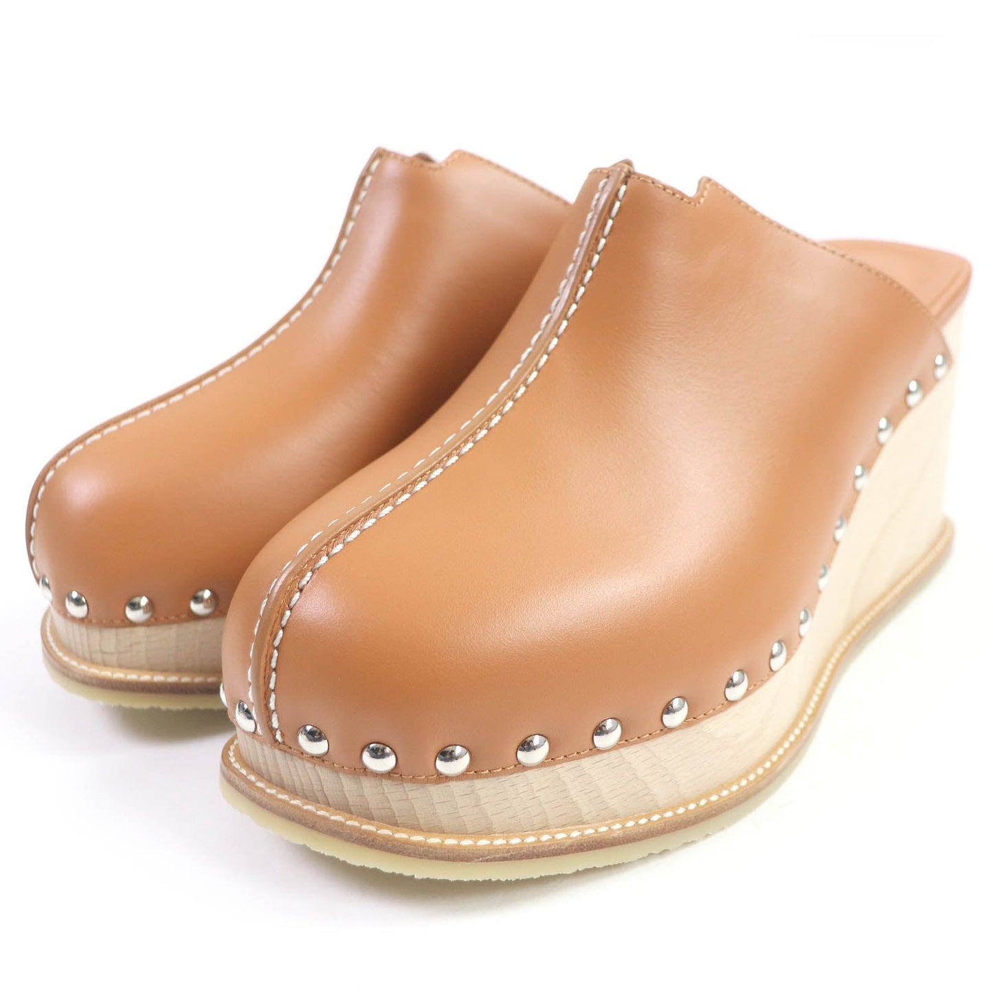 HERMES Sandals leather Brown Earth 37