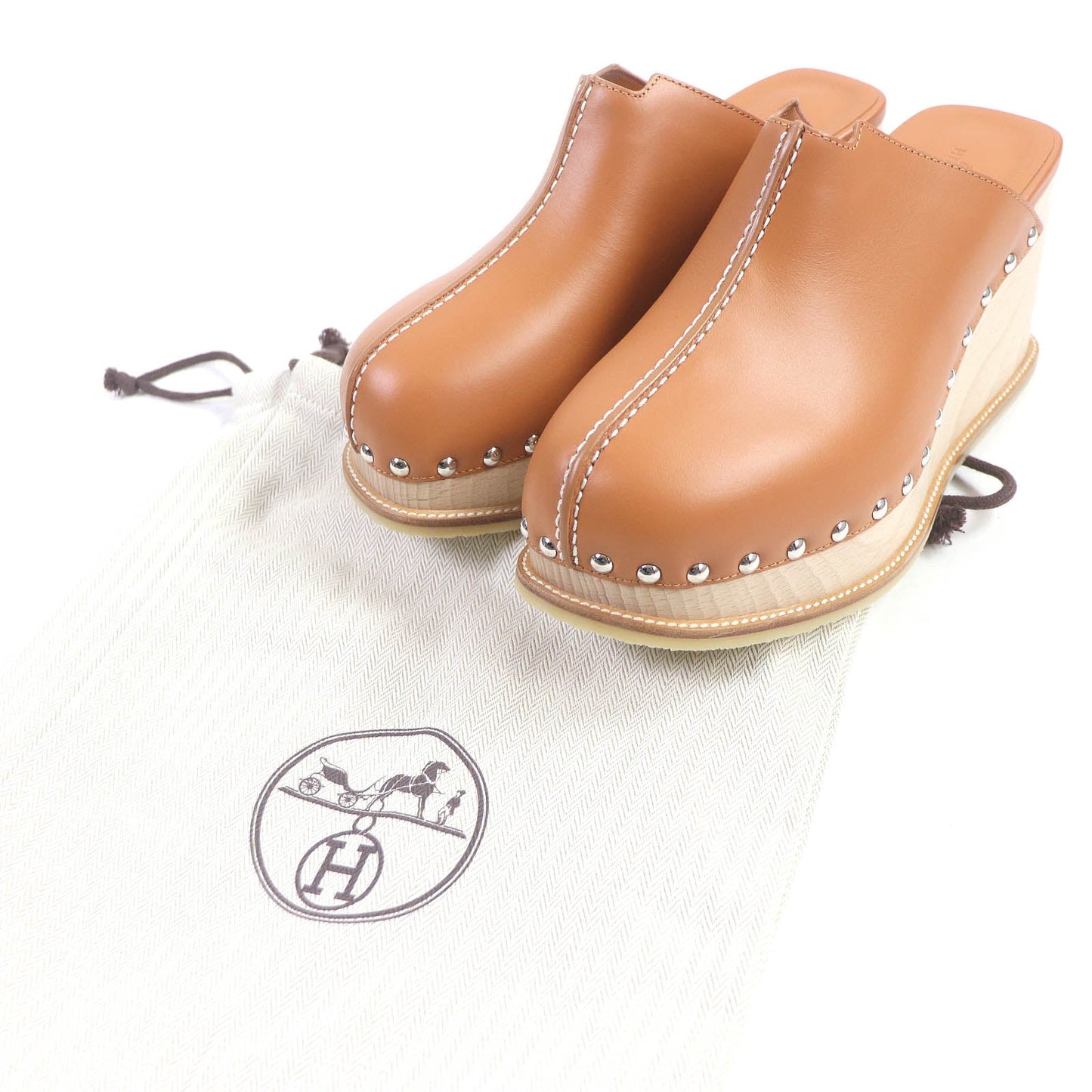 HERMES Sandals leather Brown Earth 37