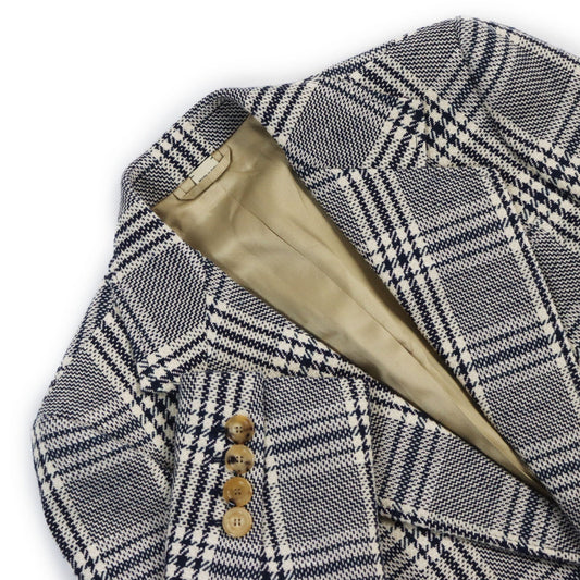 GUCCI tailored jacket 712855 Outer material: 54% wool, 33% cotton, 7% linen, 6% polyamide (nylon), 100% rayon lining, 100% cupra sleeve lining, 100% cotton pocket lining Blue Ivory HA HA HA CHECK JACKET mens 46 Used