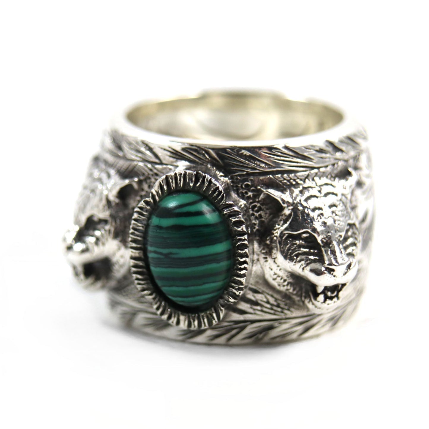 GUCCI Ring 461991 AG925 Silver Green Malachite Garden Cat Head