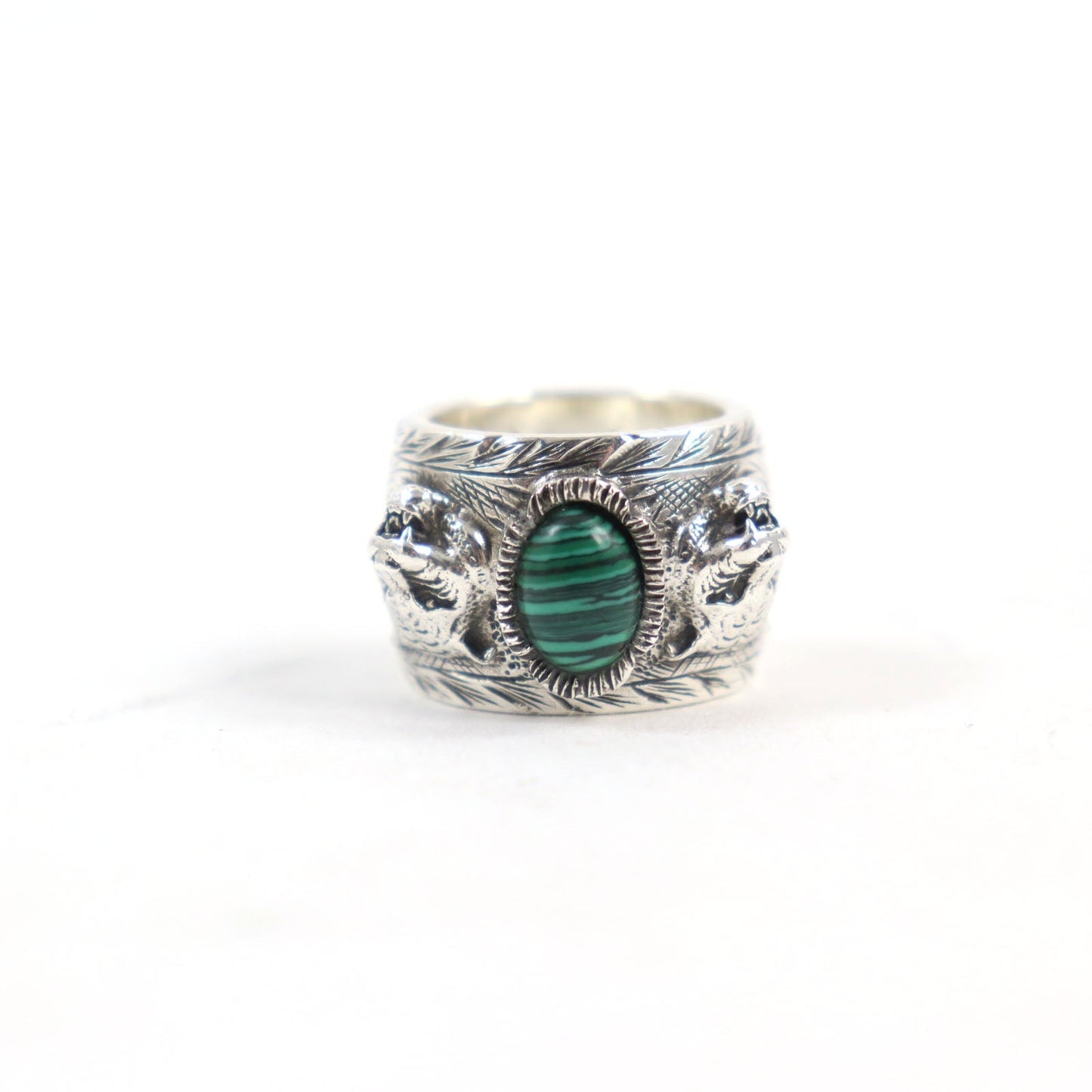 GUCCI Ring 461991 AG925 Silver Green Malachite Garden Cat Head