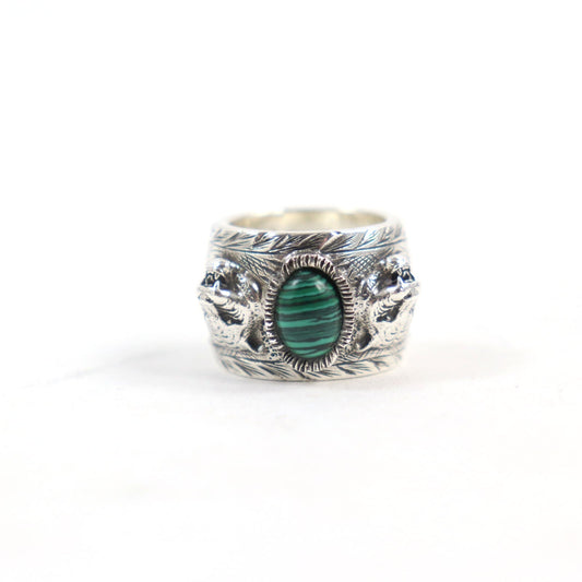 GUCCI Ring 461991 AG925 Silver Green Malachite Garden Cat Head