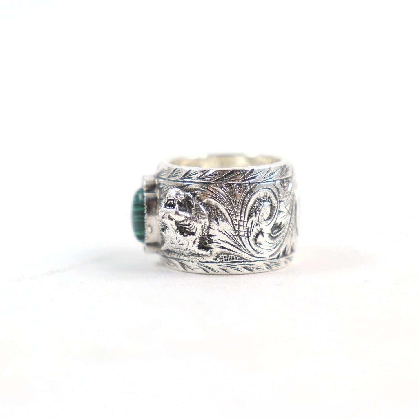 GUCCI Ring 461991 AG925 Silver Green Malachite Garden Cat Head