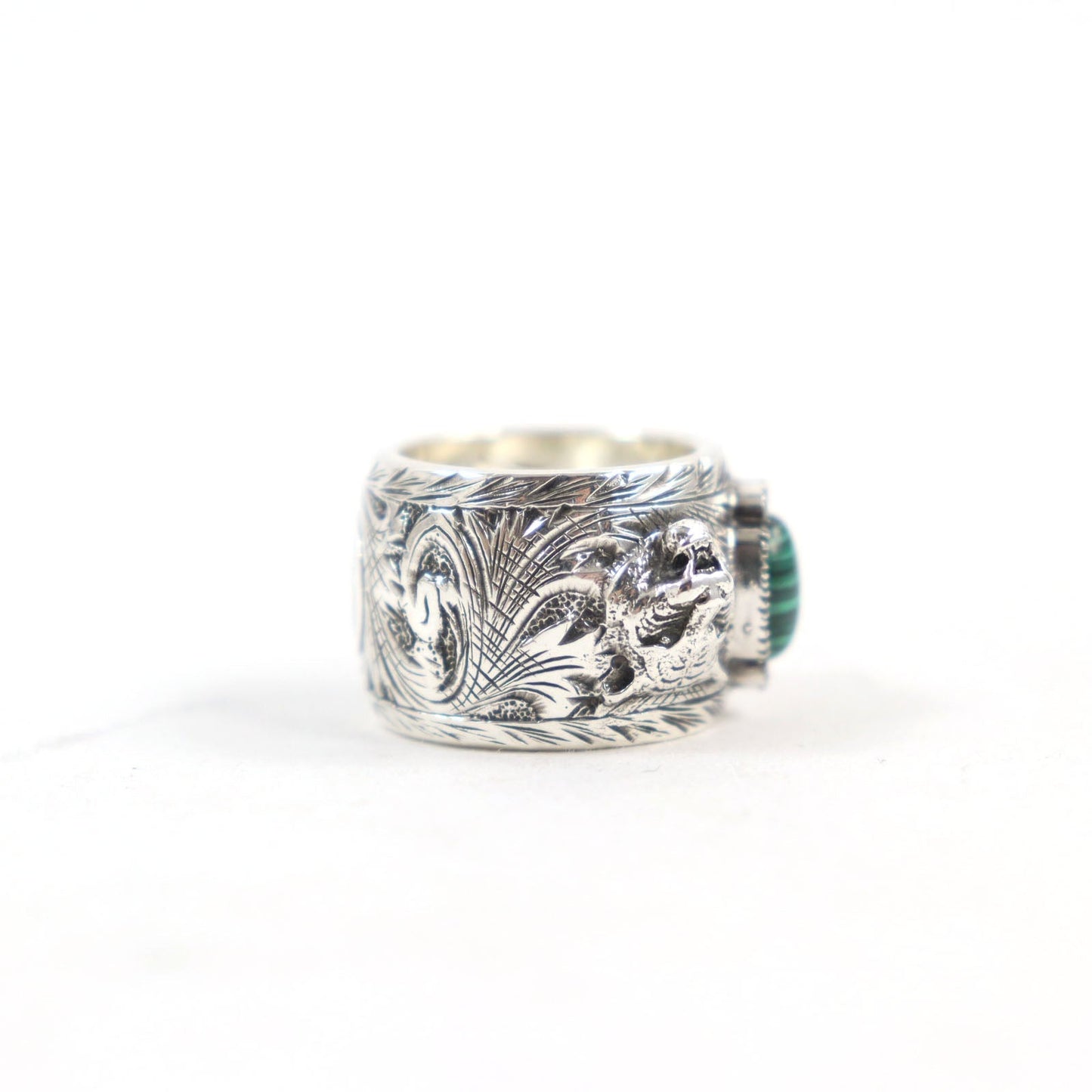 GUCCI Ring 461991 AG925 Silver Green Malachite Garden Cat Head