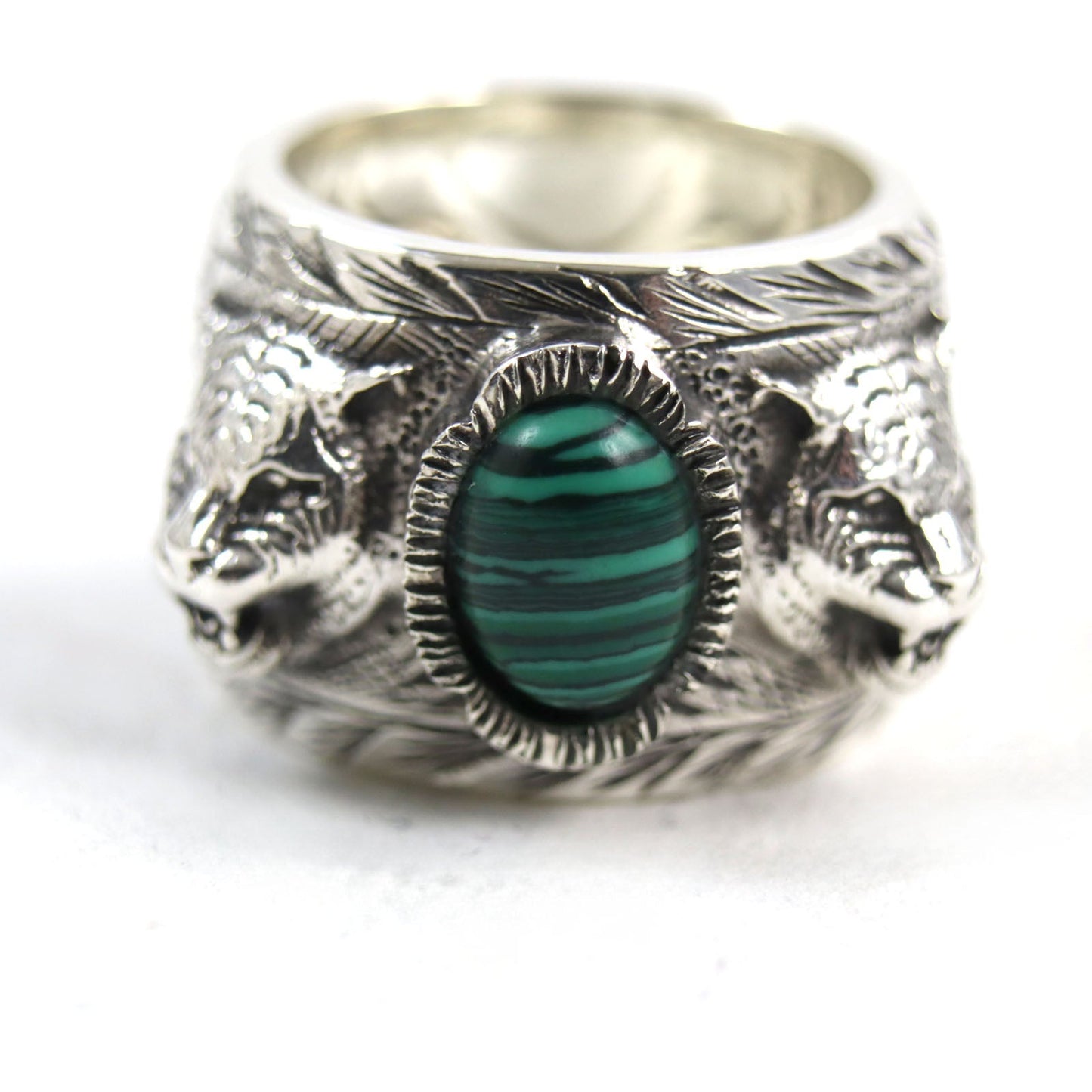 GUCCI Ring 461991 AG925 Silver Green Malachite Garden Cat Head