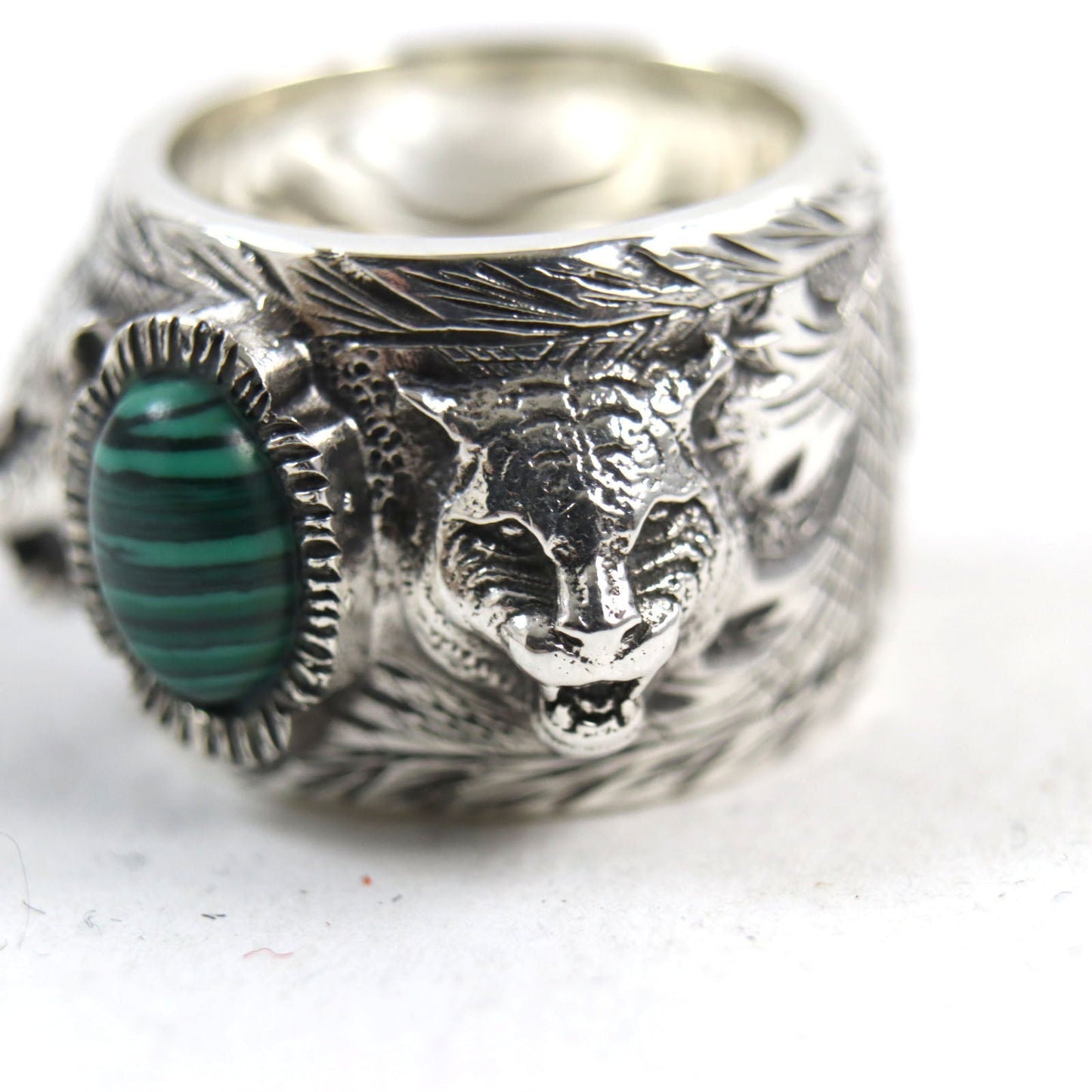 GUCCI Ring 461991 AG925 Silver Green Malachite Garden Cat Head
