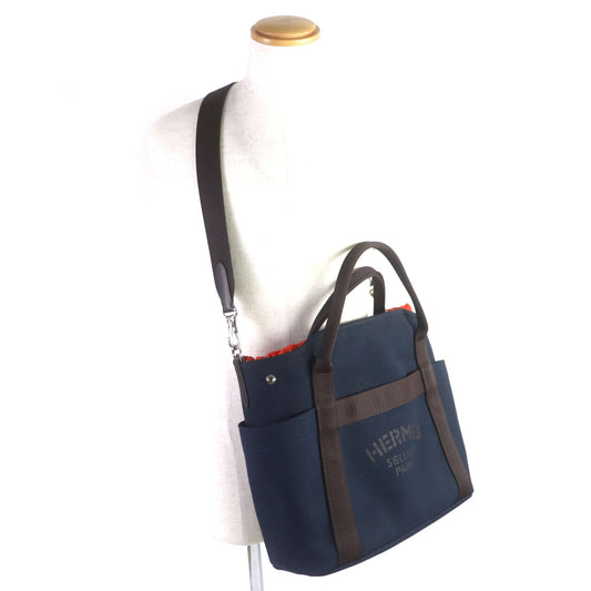 HERMES Tote Bag Main: 62% polyamide, 26% cotton, 12% polyurethane BLUE NAVY/FEU Sucked Pansage Groom mens Used