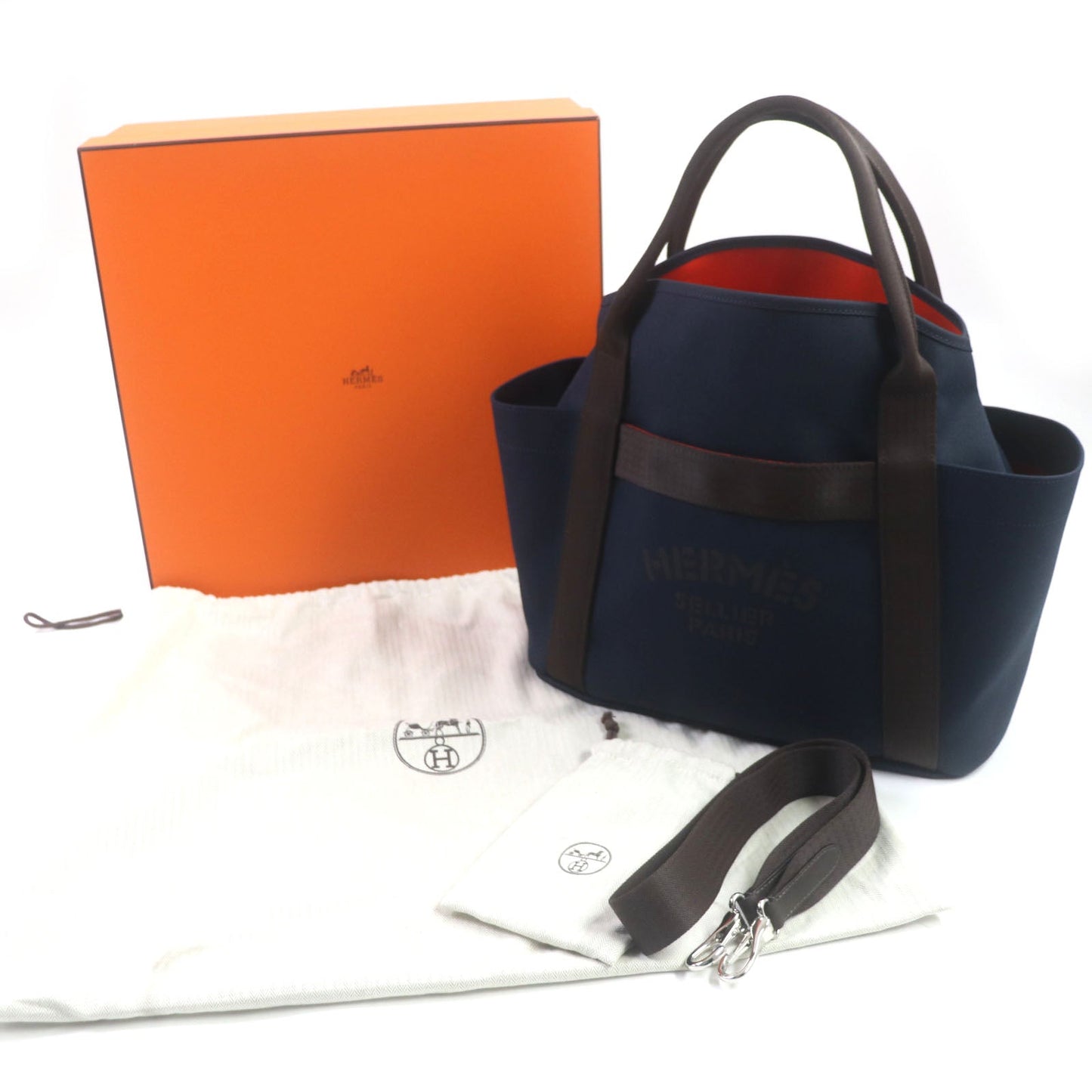 HERMES Tote Bag Main: 62% polyamide, 26% cotton, 12% polyurethane BLUE NAVY/FEU Sucked Pansage Groom mens Used
