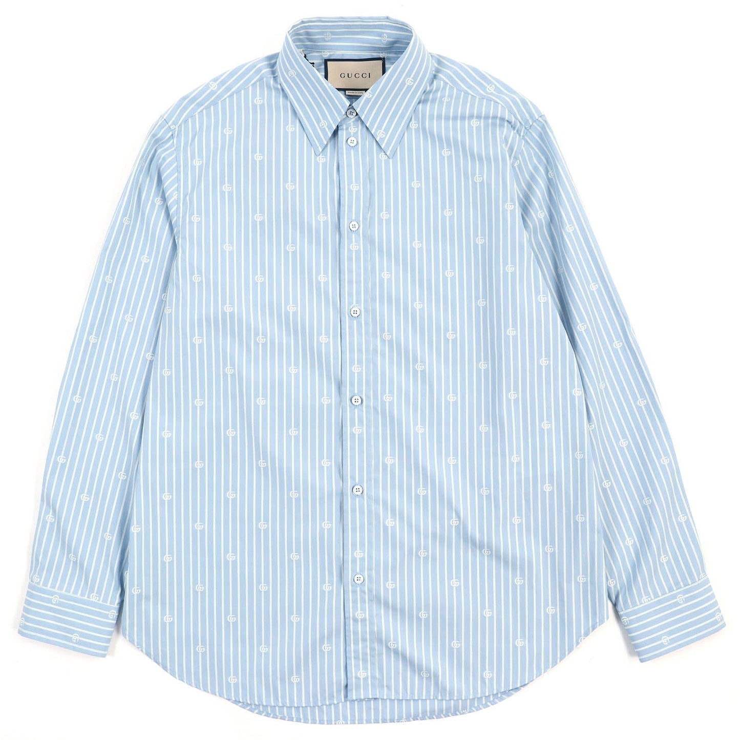 GUCCI Long sleeve shirt 625888 cotton Light blue white GG striped fil coupé cotton shirt