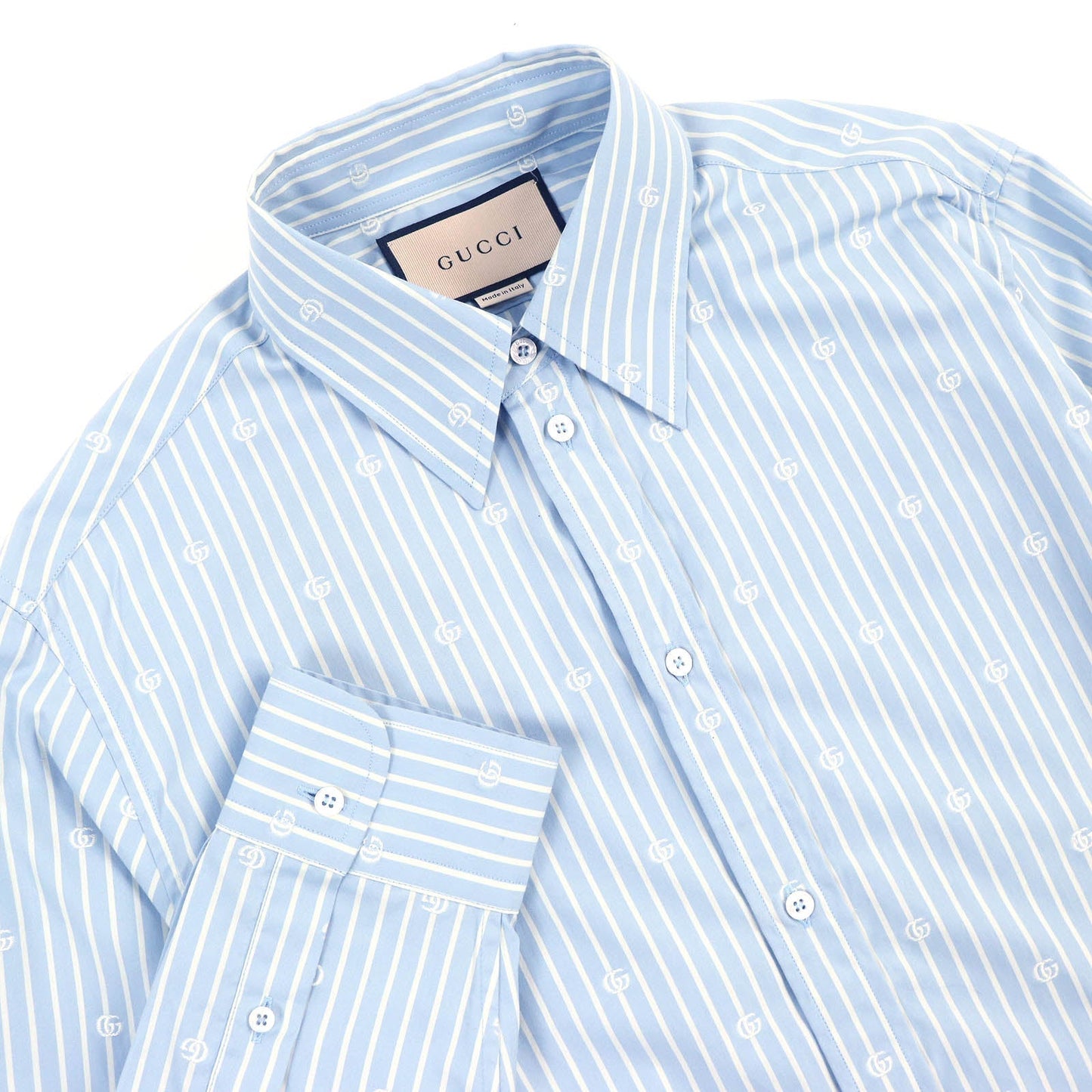 GUCCI Long sleeve shirt 625888 cotton Light blue white GG striped fil coupé cotton shirt