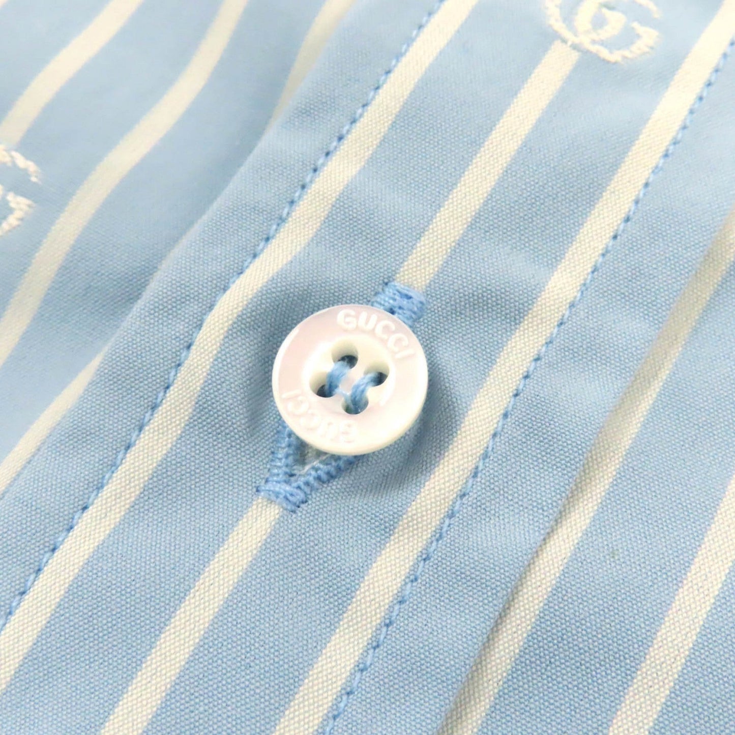 GUCCI Long sleeve shirt 625888 cotton Light blue white GG striped fil coupé cotton shirt