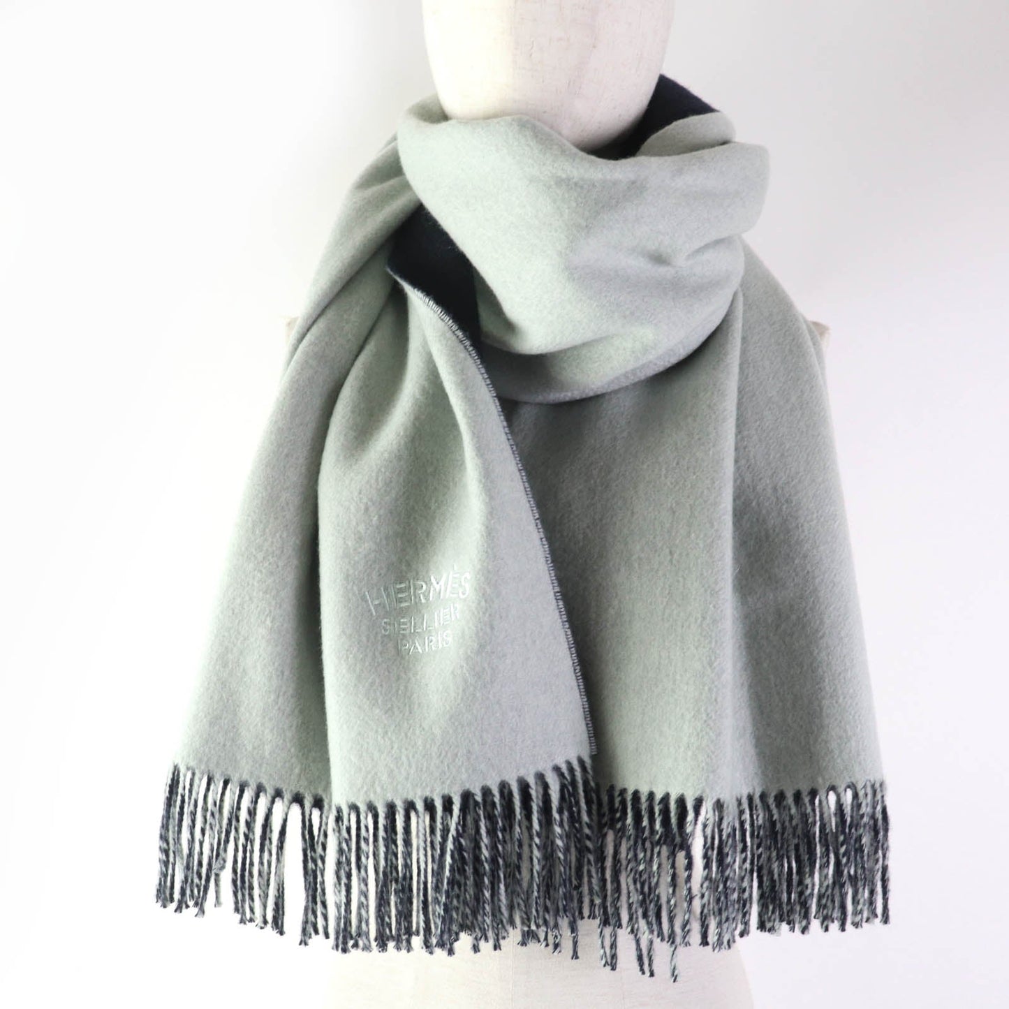 HERMES Stall cashmere Ice Blue Navy