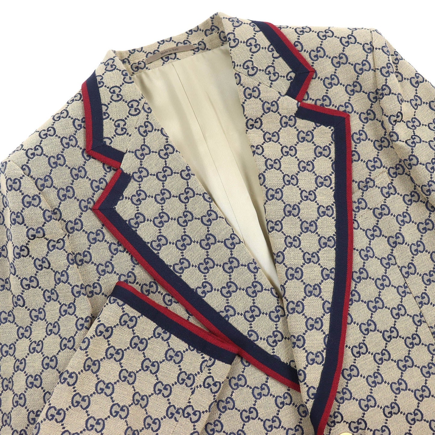 GUCCI 654922 Outer: 100% cotton, Outer: 100% polyester, Lining: 100% rayon, Outer: , Lining 2: 100% rayon Beige navy red mens 48 Used