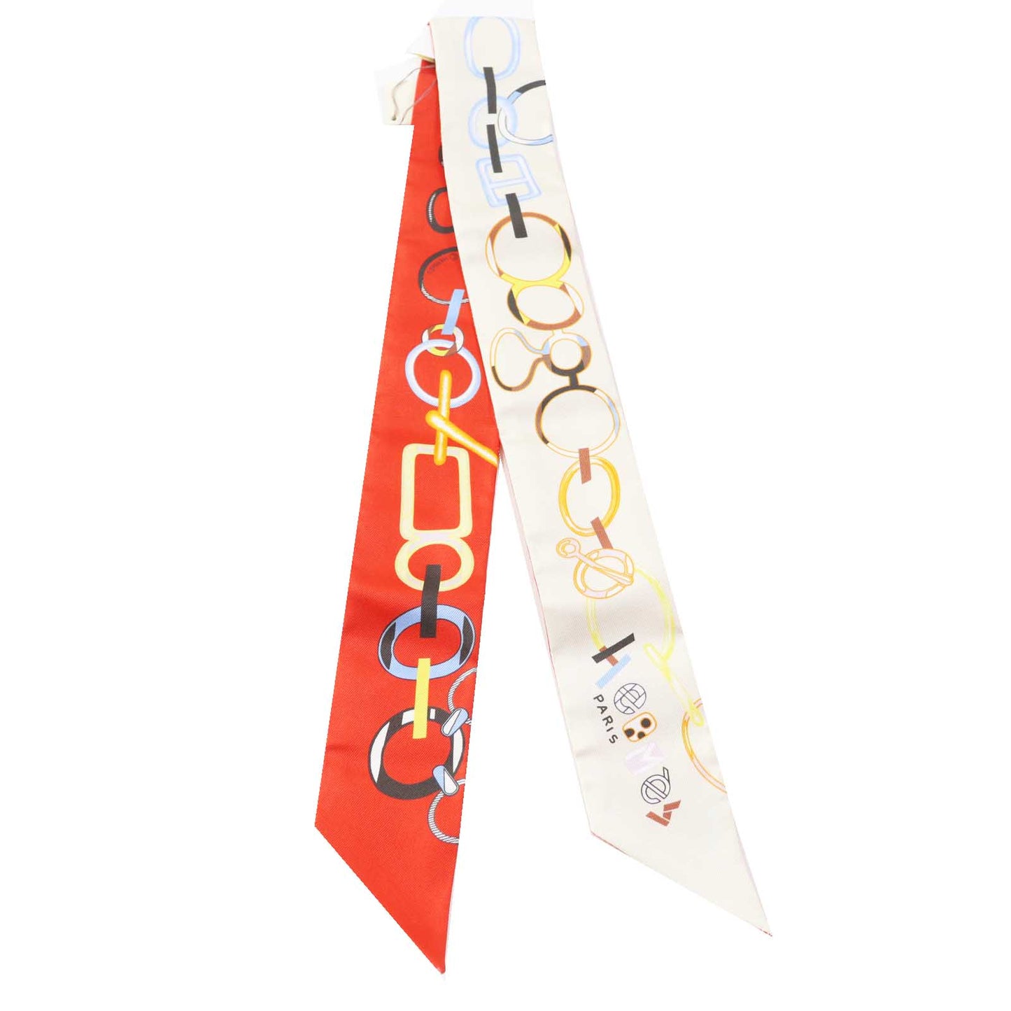 HERMES scarf Main: 100% silk Cream/Rouge/Blue Do Re Boucles Twilly Women Used