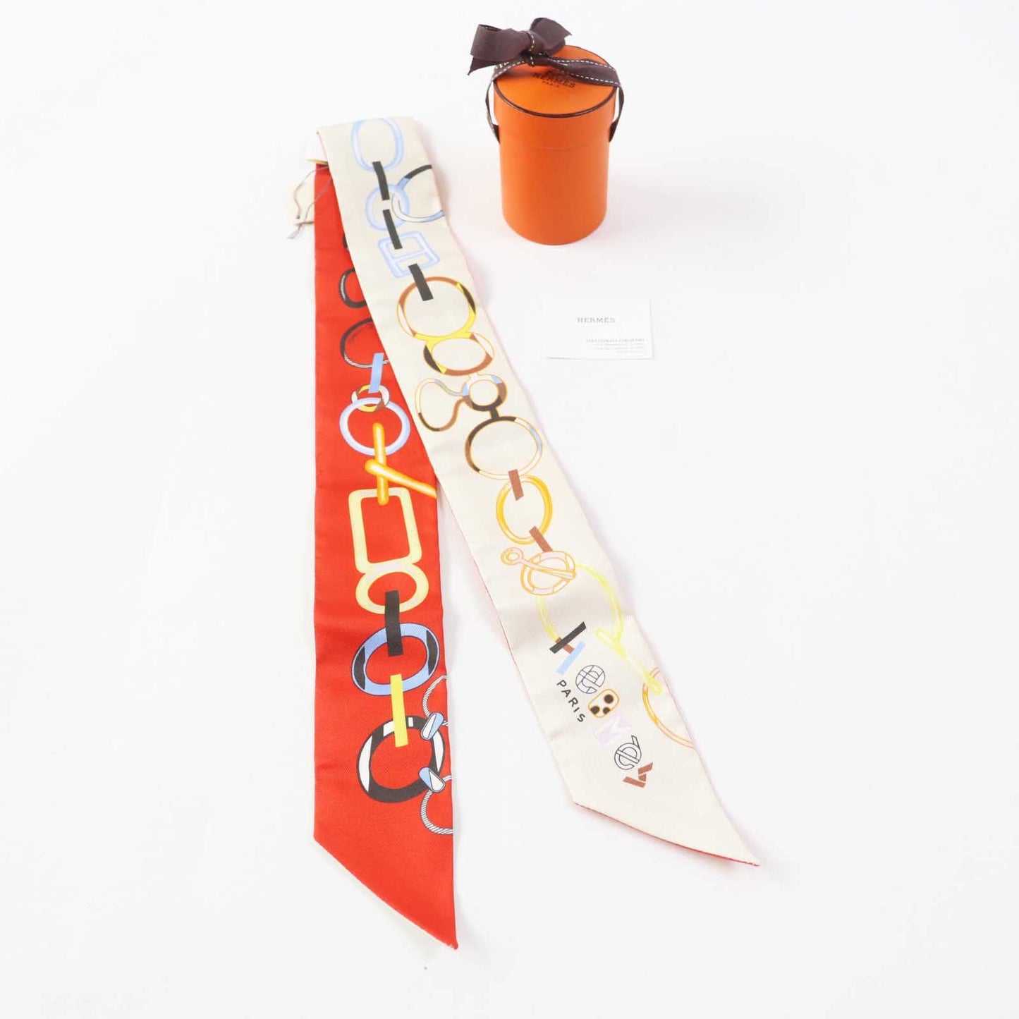 HERMES scarf Main: 100% silk Cream/Rouge/Blue Do Re Boucles Twilly Women Used