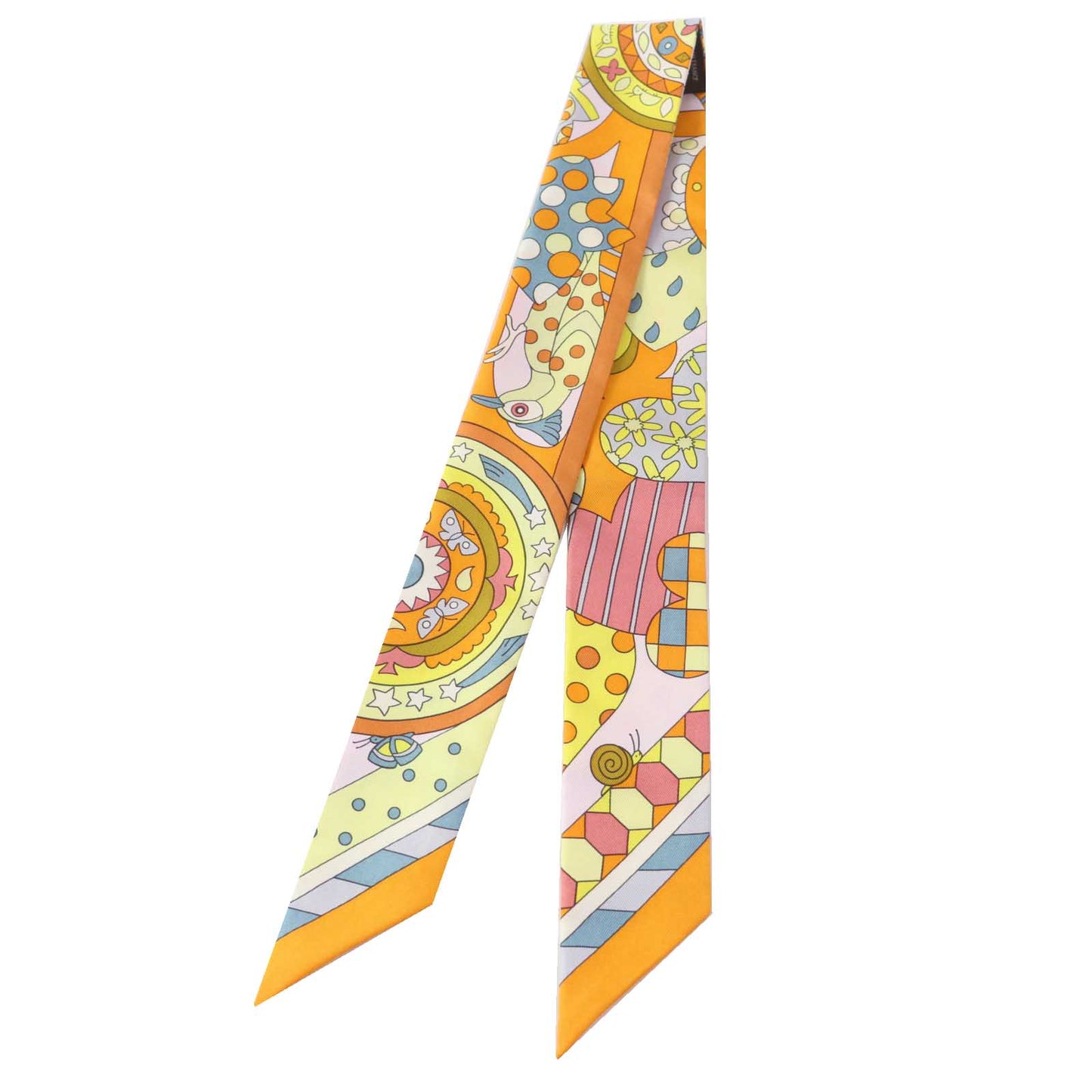 HERMES scarf silk Orange/Jaune vif/Vert de Gris Twilly Les Murmures de la Foret Whispering in the Forest