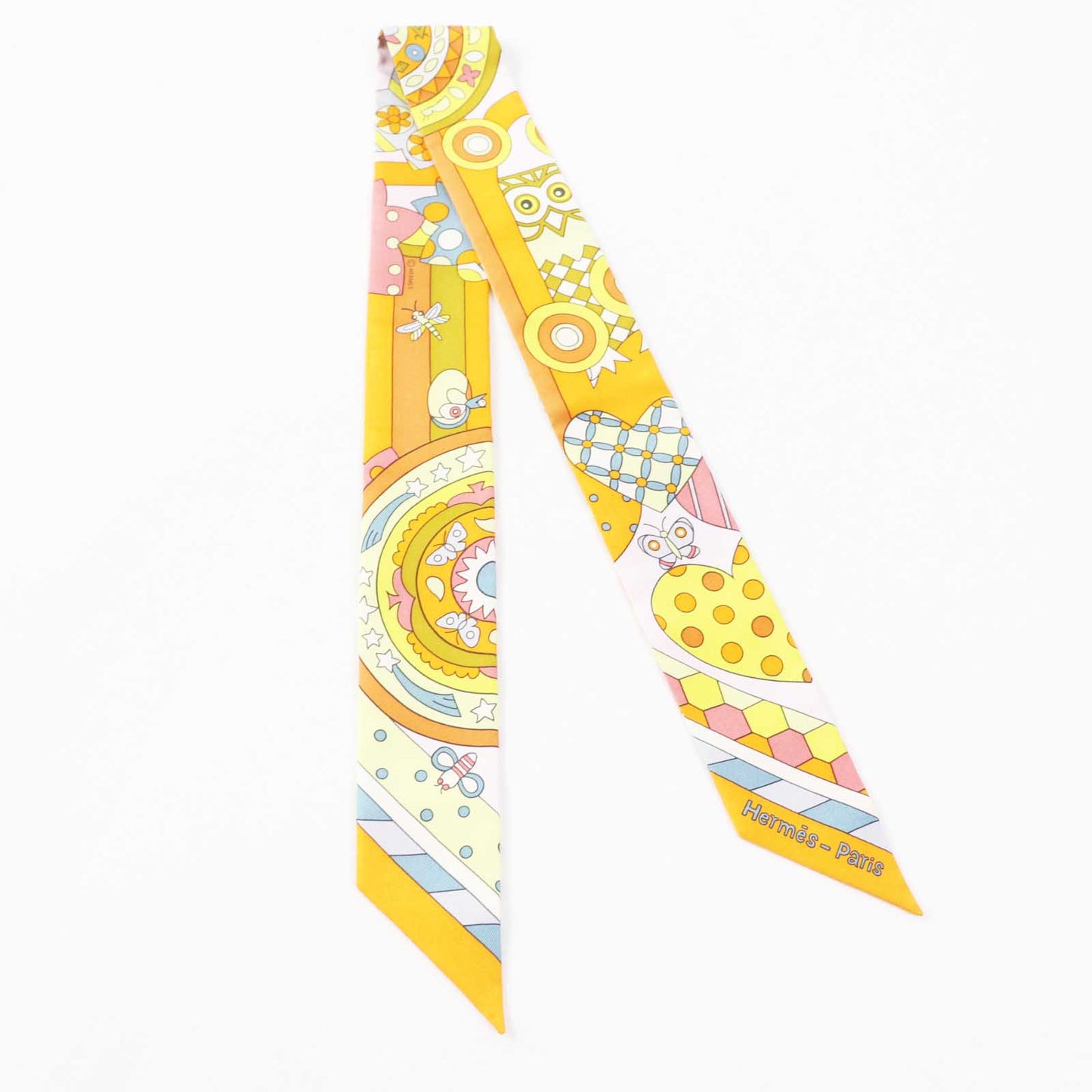 HERMES scarf silk Orange/Jaune vif/Vert de Gris Twilly Les Murmures de la Foret Whispering in the Forest