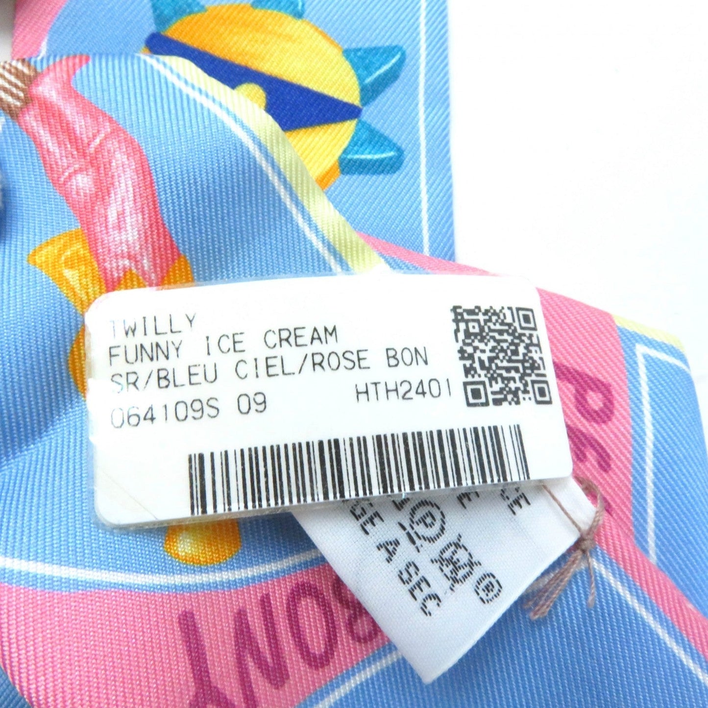 HERMES scarf Main: 100% silk BLEU CIEL/ROSE BON FUNNY ICE CREAM Twilly Women Used