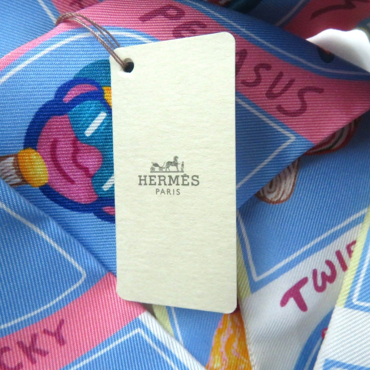 HERMES scarf Main: 100% silk BLEU CIEL/ROSE BON FUNNY ICE CREAM Twilly Women Used