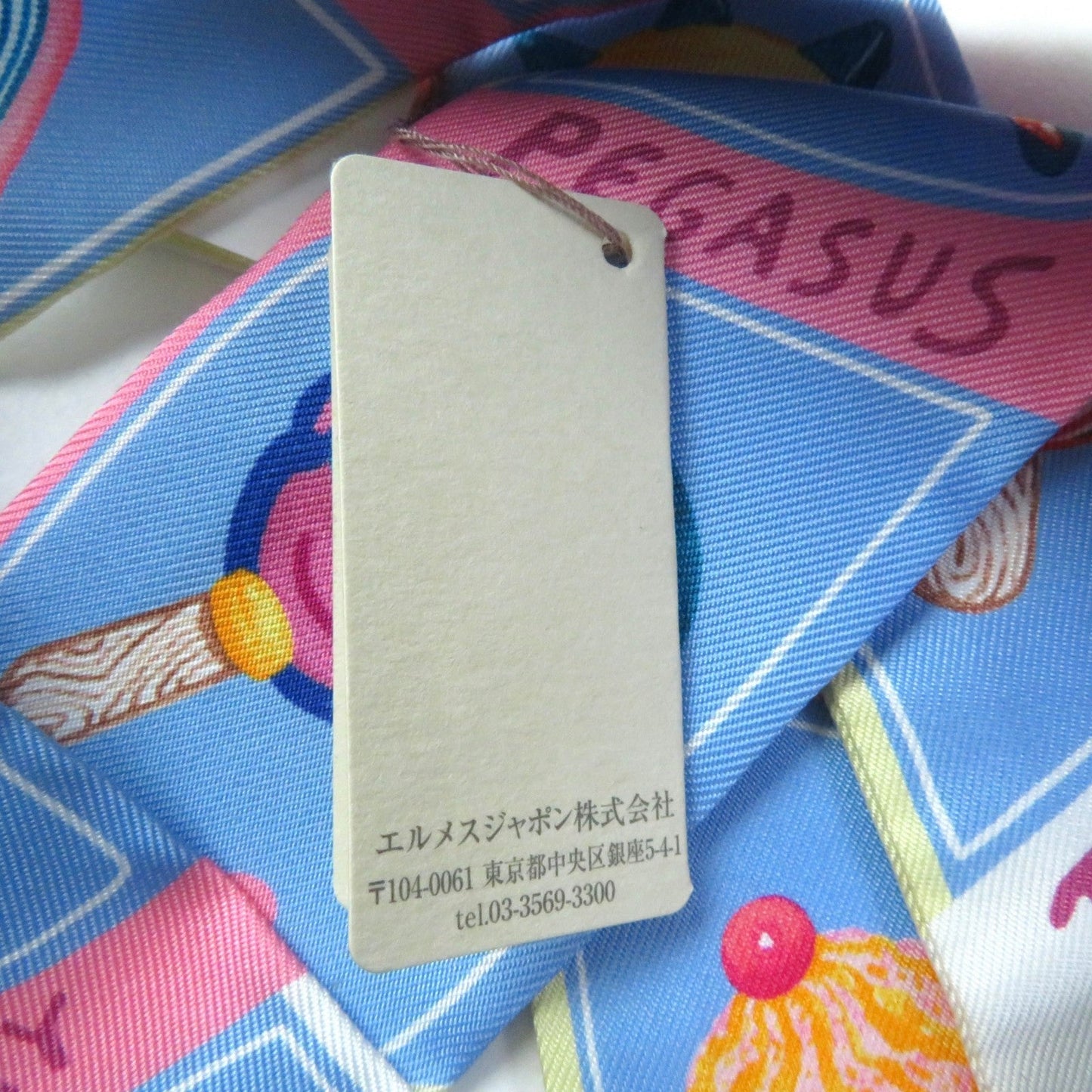 HERMES scarf Main: 100% silk BLEU CIEL/ROSE BON FUNNY ICE CREAM Twilly Women Used
