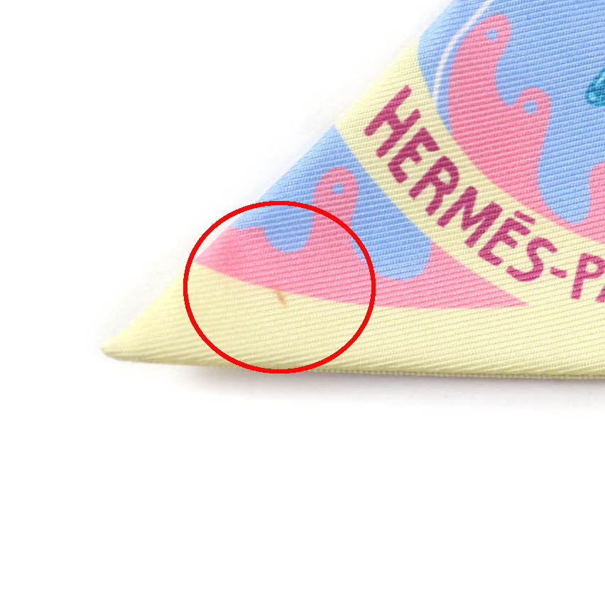 HERMES scarf Main: 100% silk BLEU CIEL/ROSE BON FUNNY ICE CREAM Twilly Women Used