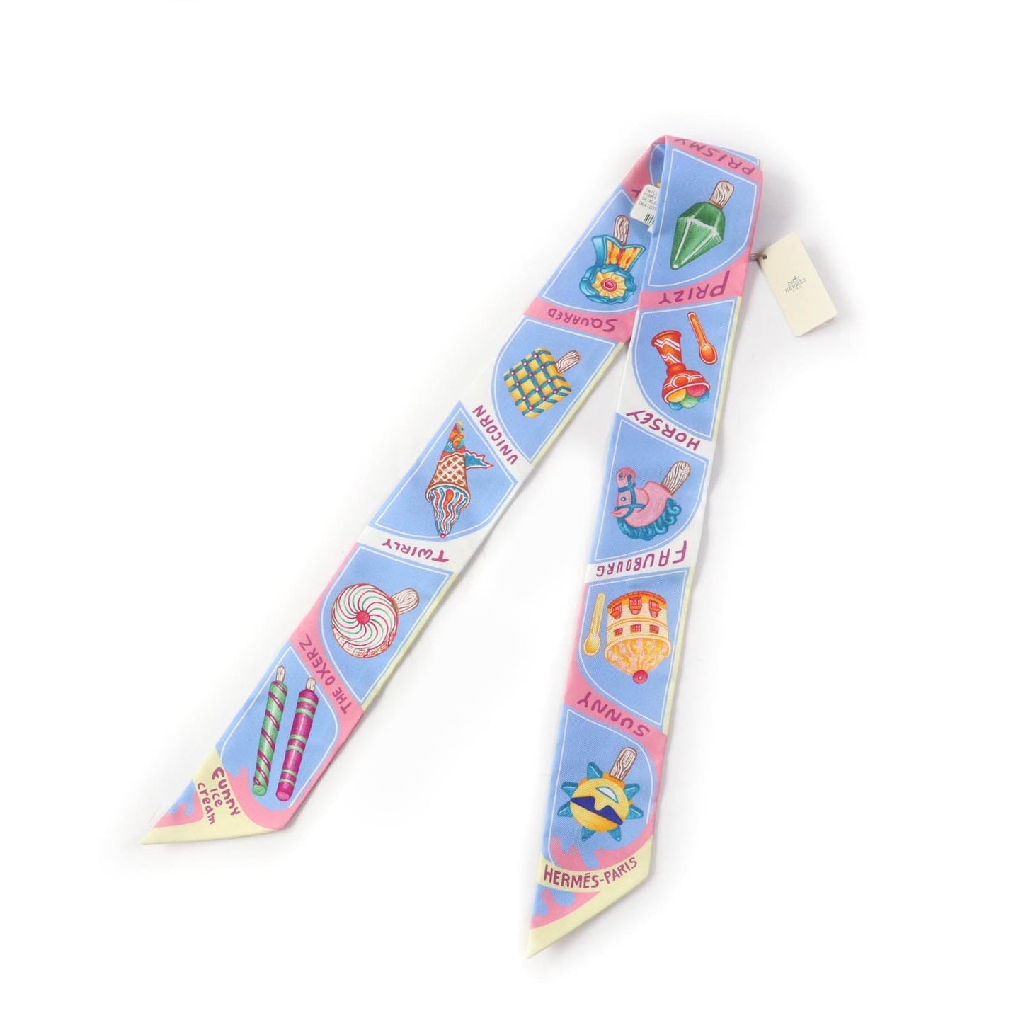 HERMES scarf Main: 100% silk BLEU CIEL/ROSE BON FUNNY ICE CREAM Twilly Women Used