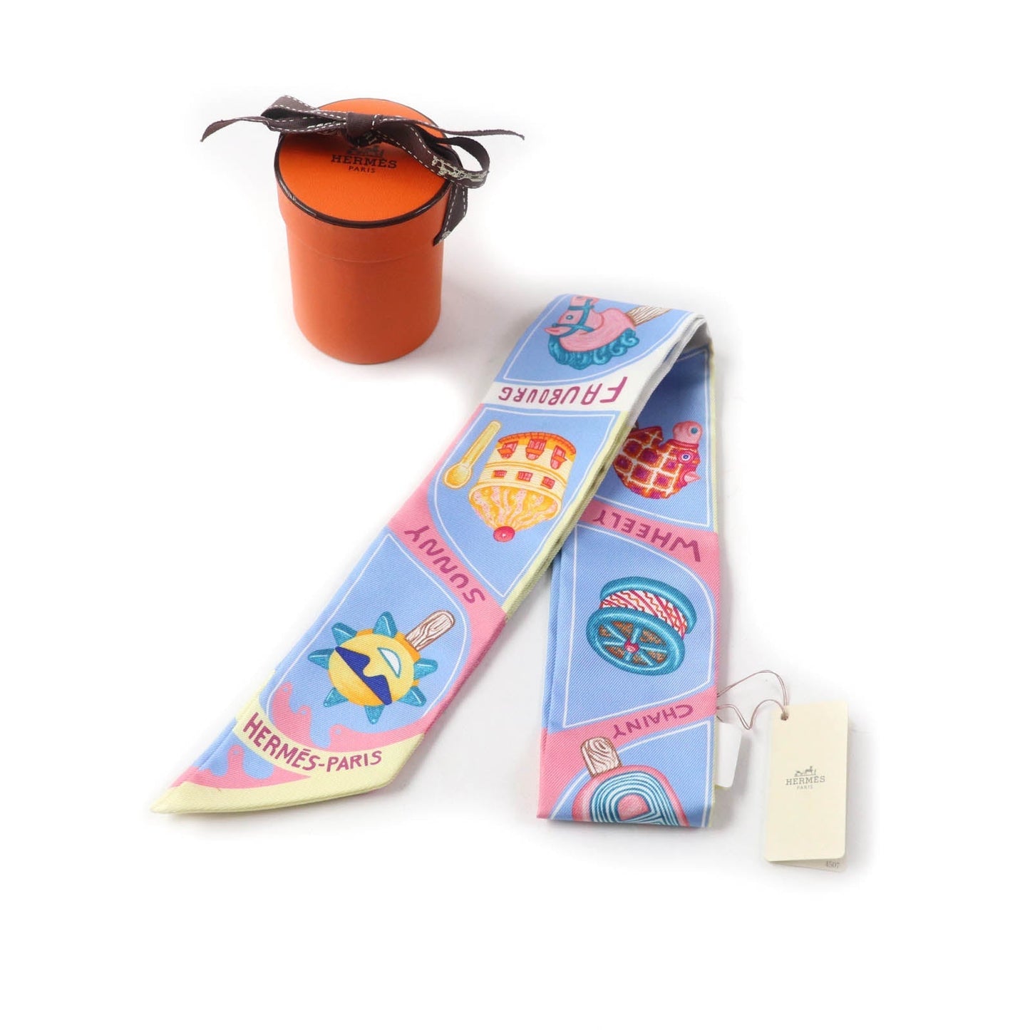 HERMES scarf Main: 100% silk BLEU CIEL/ROSE BON FUNNY ICE CREAM Twilly Women Used
