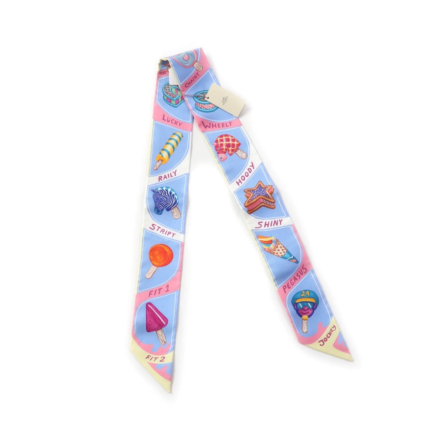 HERMES scarf Main: 100% silk BLEU CIEL/ROSE BON FUNNY ICE CREAM Twilly Women Used