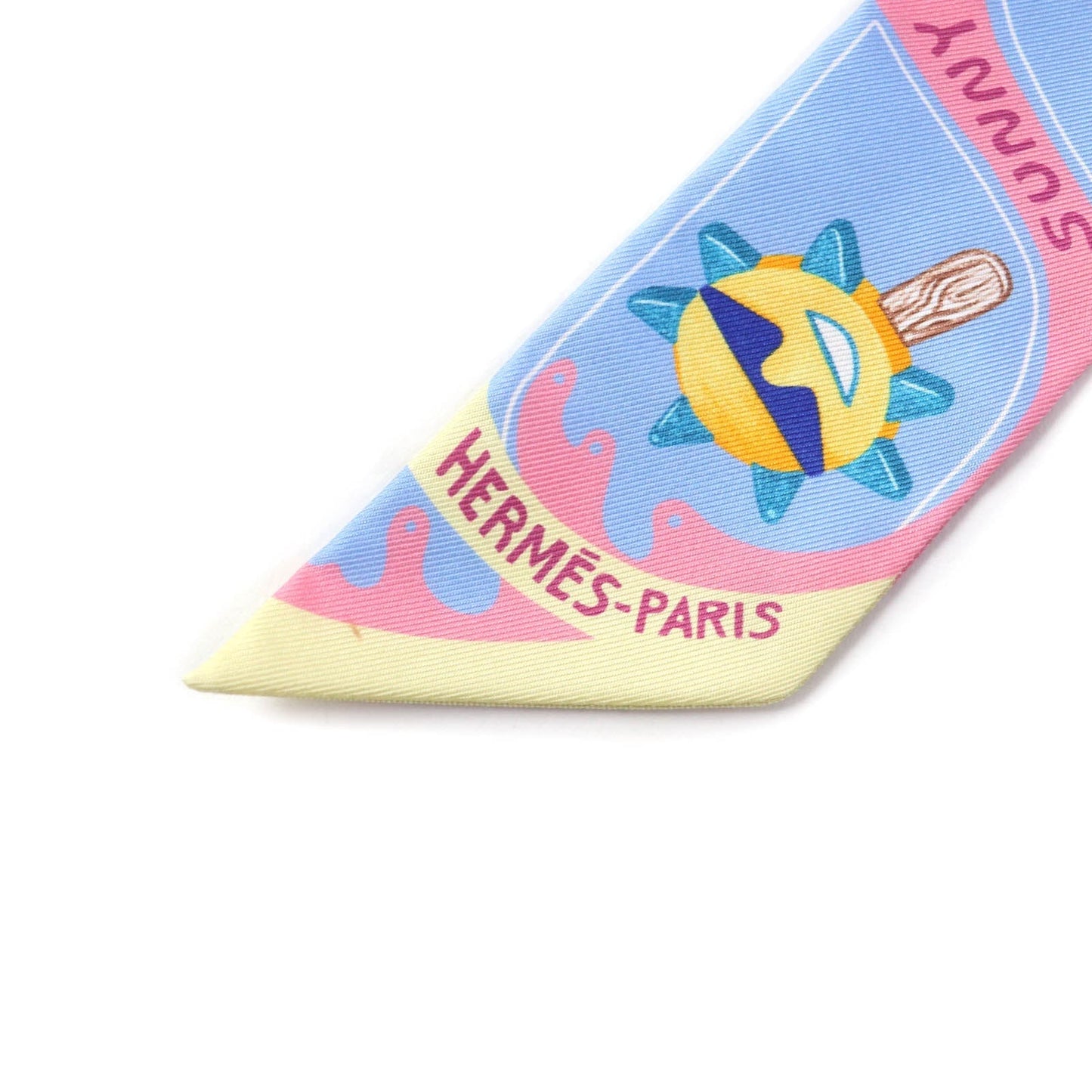 HERMES scarf Main: 100% silk BLEU CIEL/ROSE BON FUNNY ICE CREAM Twilly Women Used