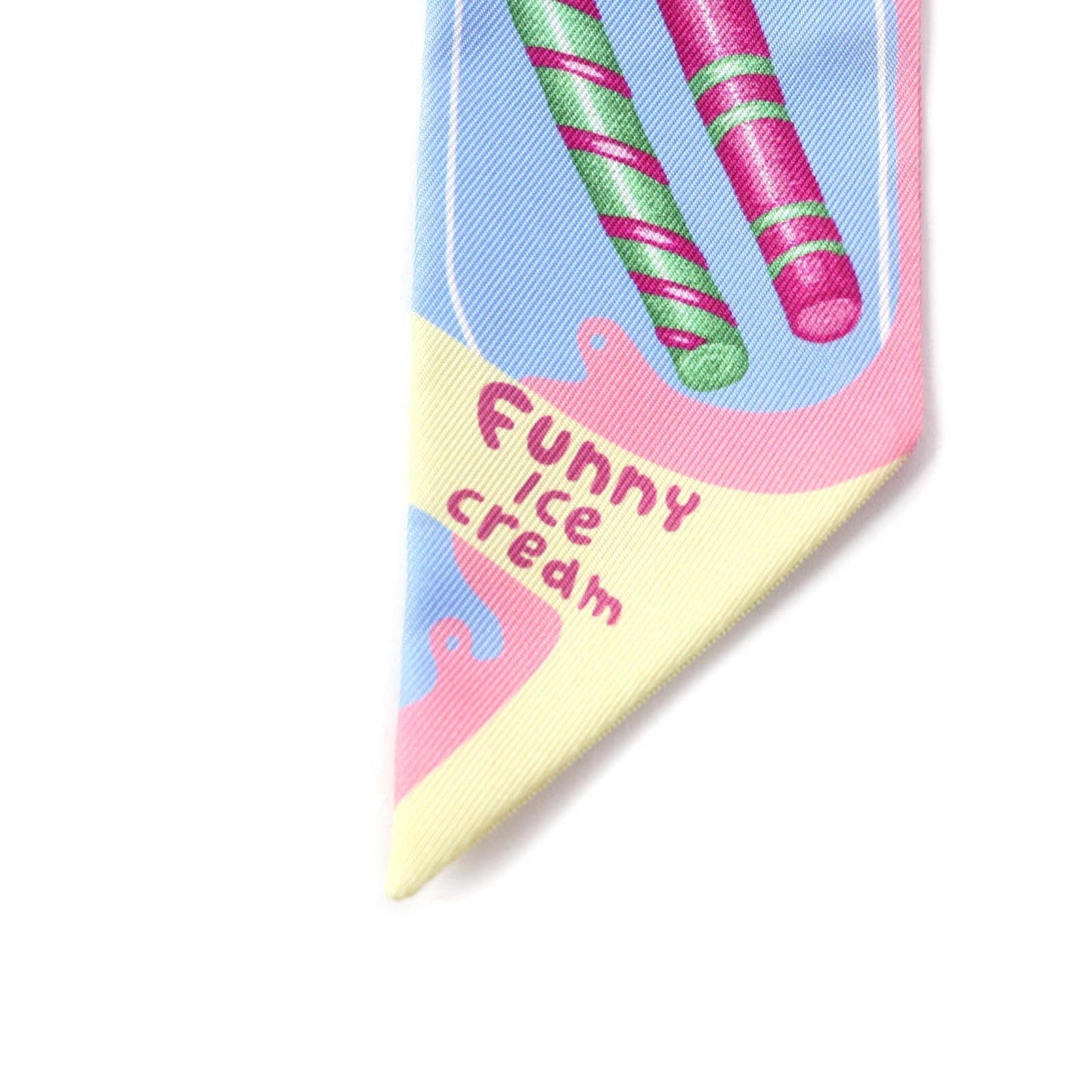 HERMES scarf Main: 100% silk BLEU CIEL/ROSE BON FUNNY ICE CREAM Twilly Women Used