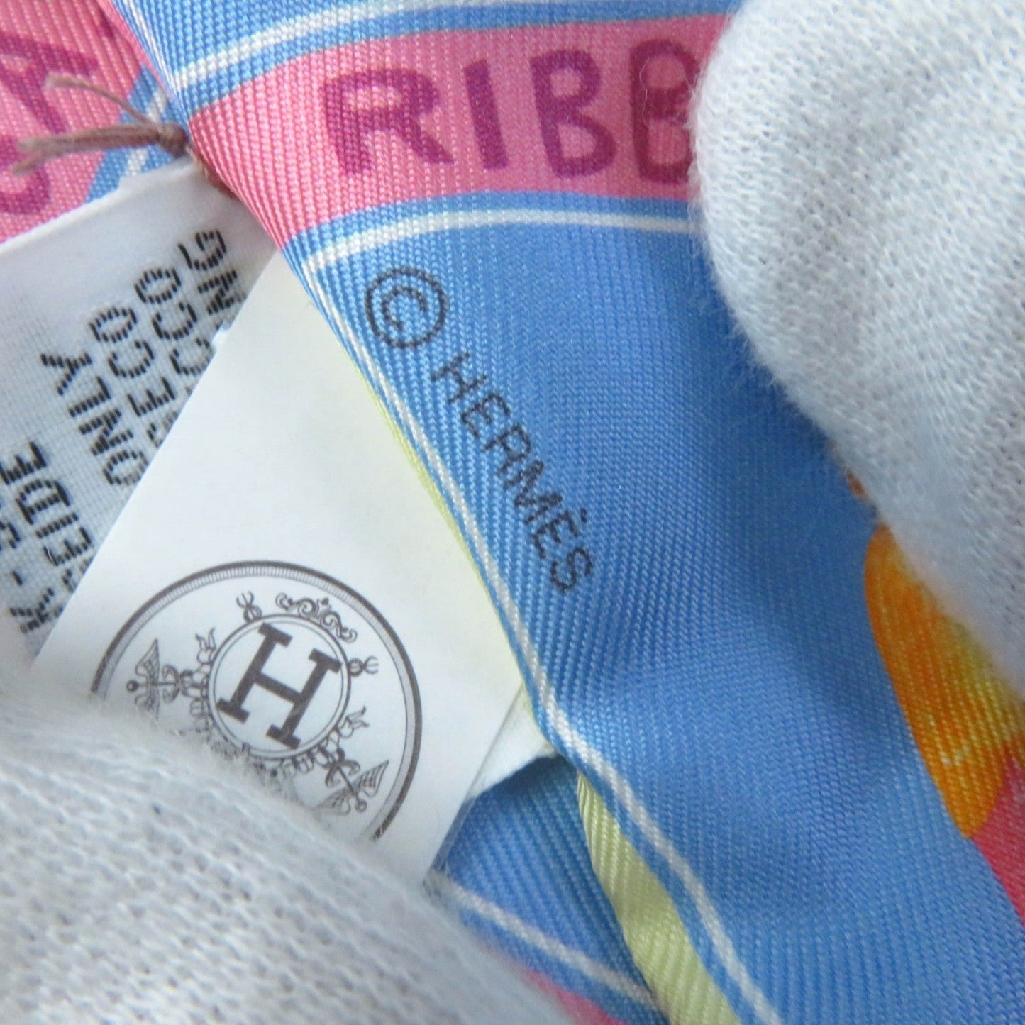HERMES scarf Main: 100% silk BLEU CIEL/ROSE BON FUNNY ICE CREAM Twilly Women Used