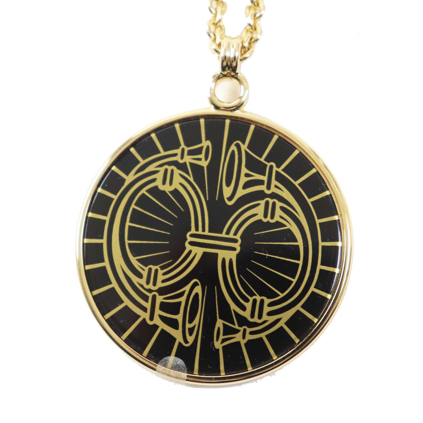 HERMES Necklace Gold Plated Gold black Medaille Quadriage GM
