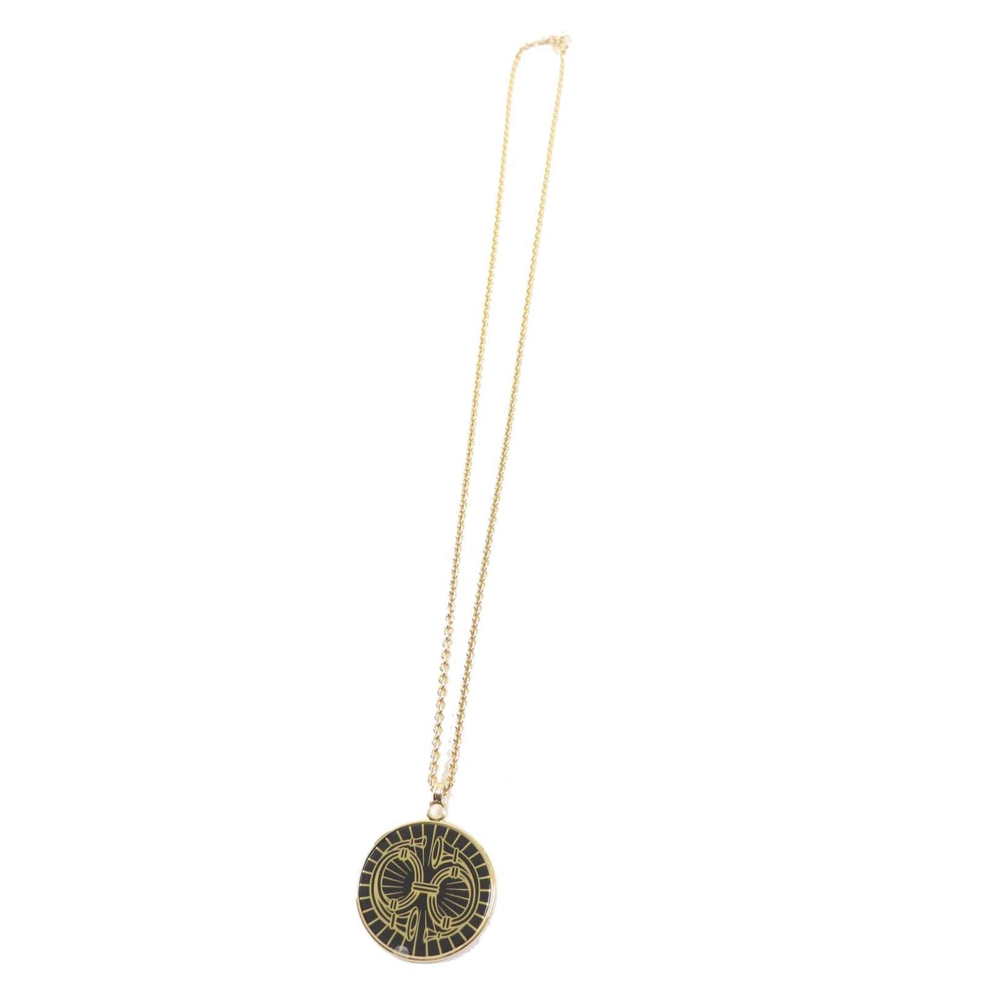 HERMES Necklace Gold Plated Gold black Medaille Quadriage GM