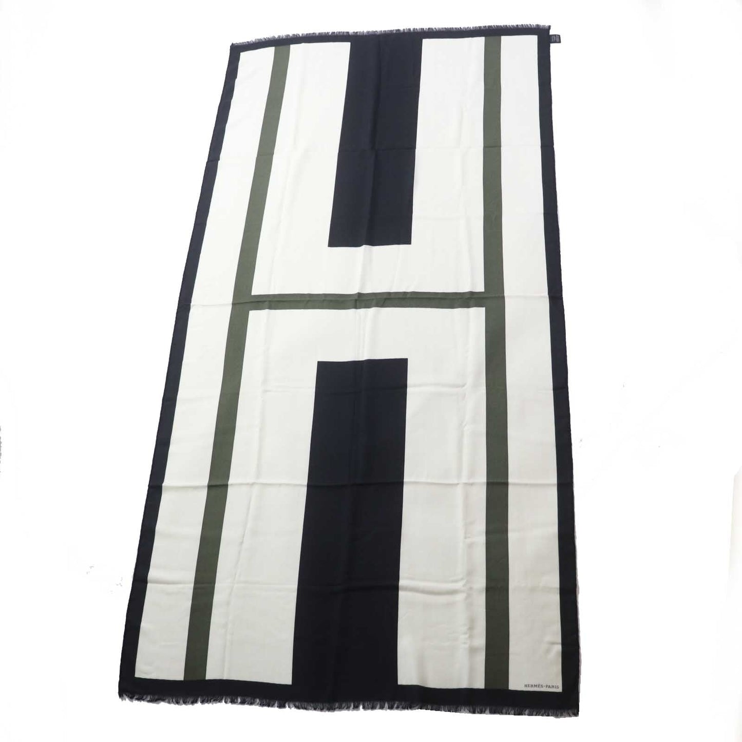 HERMES shawl cashmere Multi (Ivory Black Khaki)