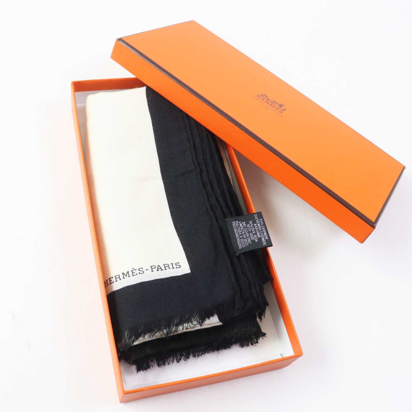 HERMES shawl cashmere Multi (Ivory Black Khaki)