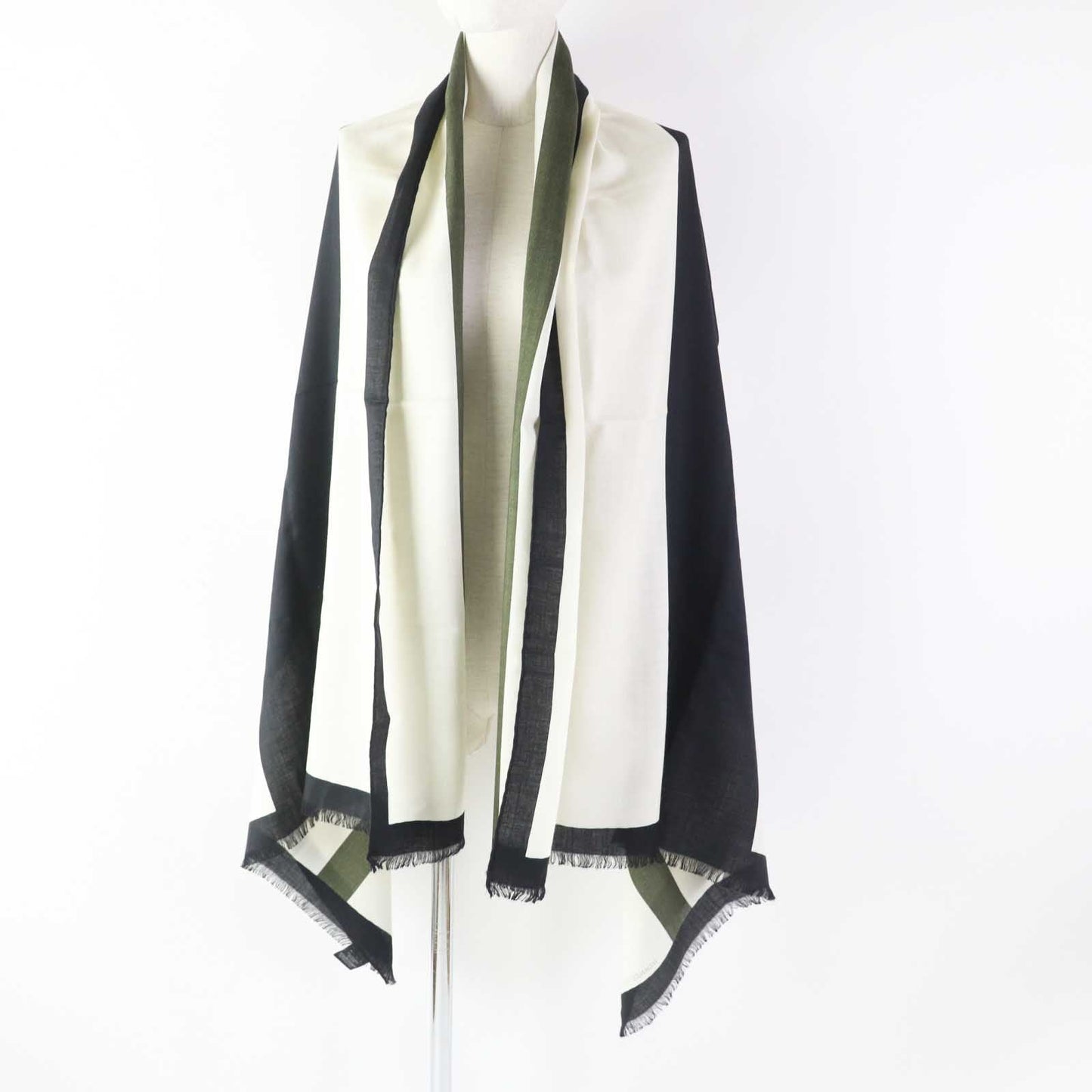 HERMES shawl cashmere Multi (Ivory Black Khaki)