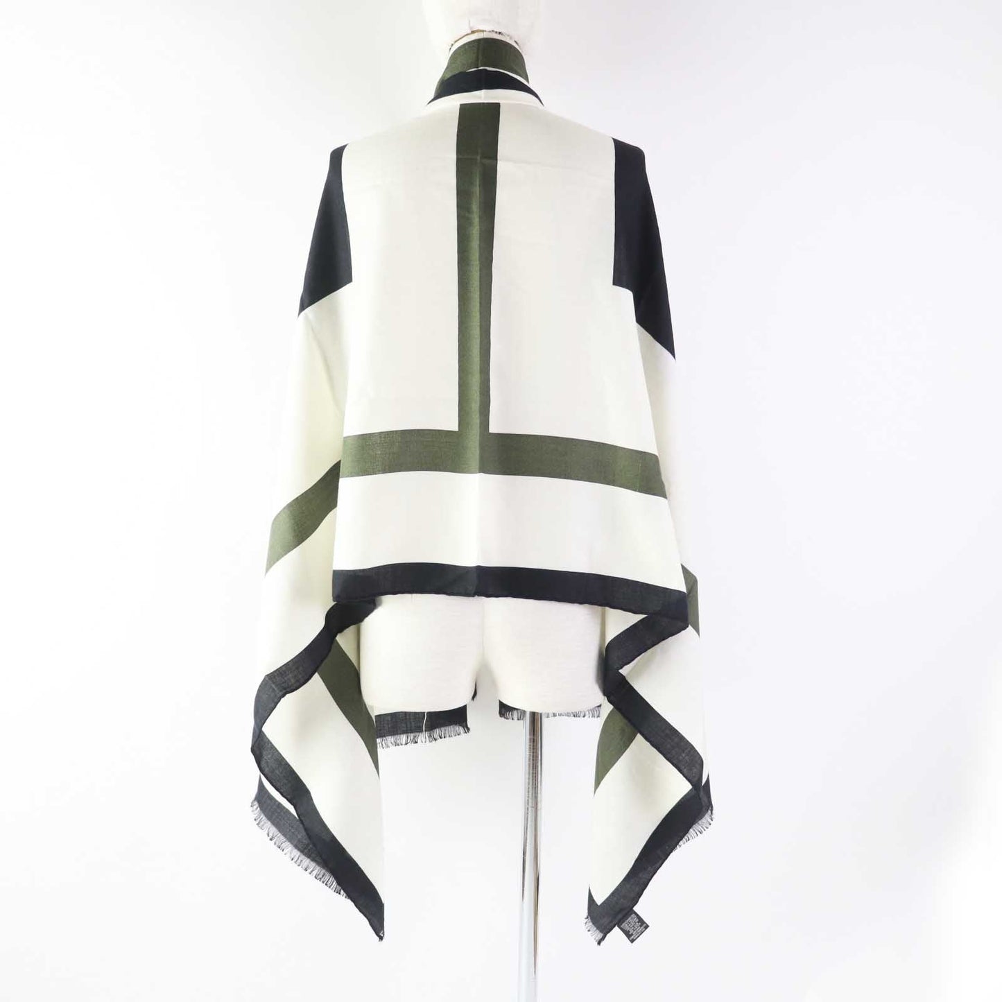HERMES shawl cashmere Multi (Ivory Black Khaki)