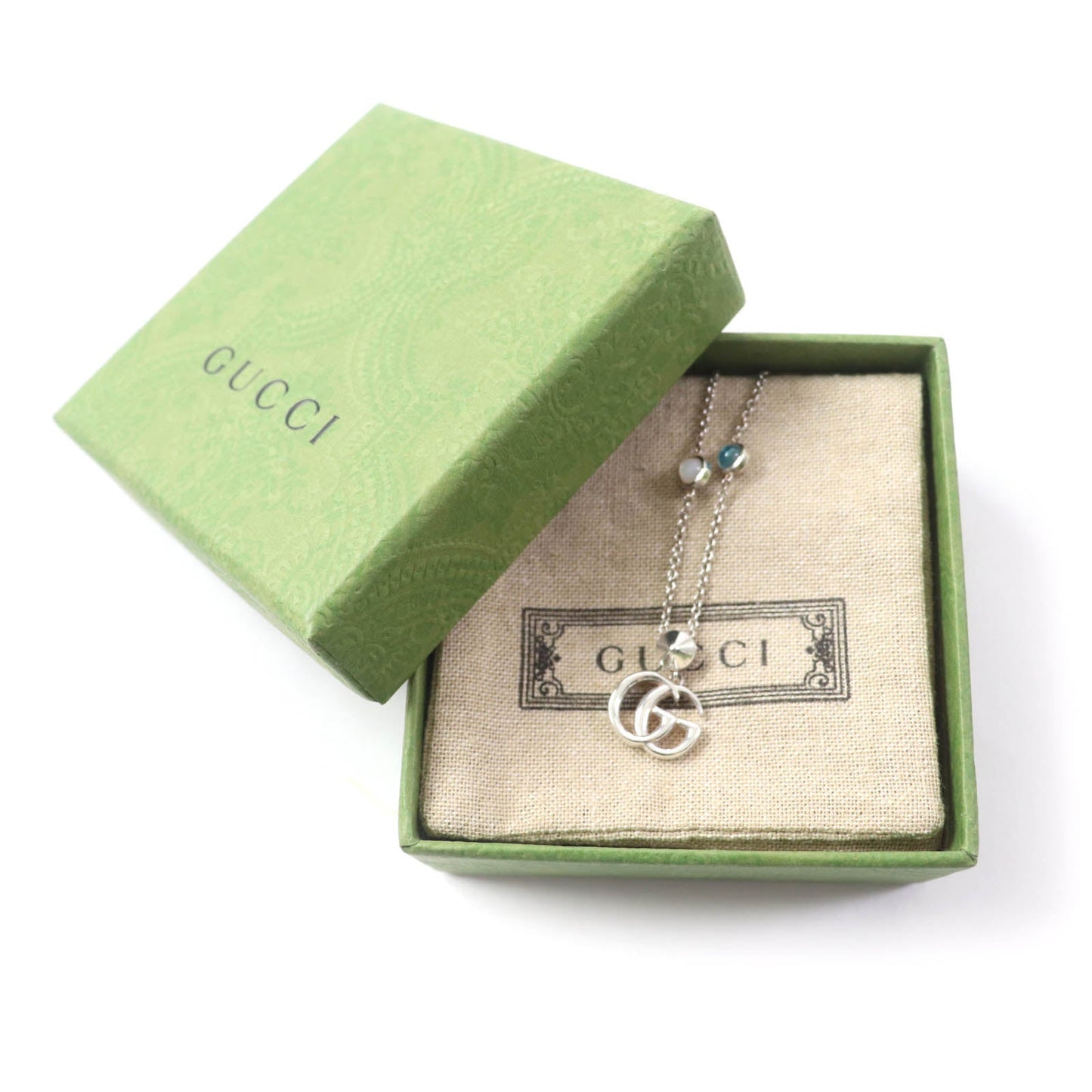 GUCCI Necklace 527399 AG925 Silver Double G Mother of Pearl Necklace