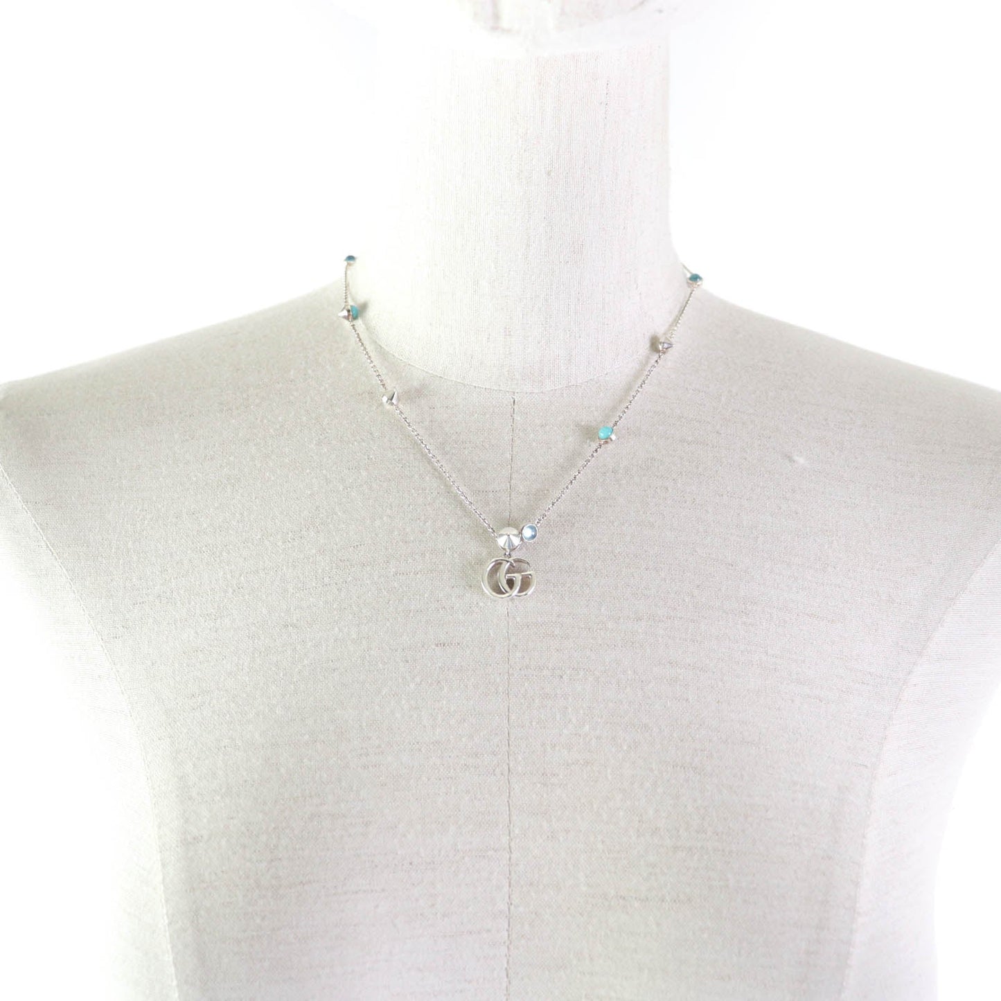 GUCCI Necklace 527399 AG925 Silver Double G Mother of Pearl Necklace