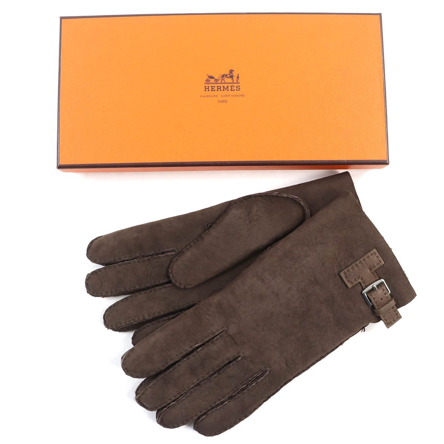 HERMES gloves 072038G Sheep leather Dark Brown, MARRON/TAUPE FONCE GANTS HOMME PHILIPPE 9
